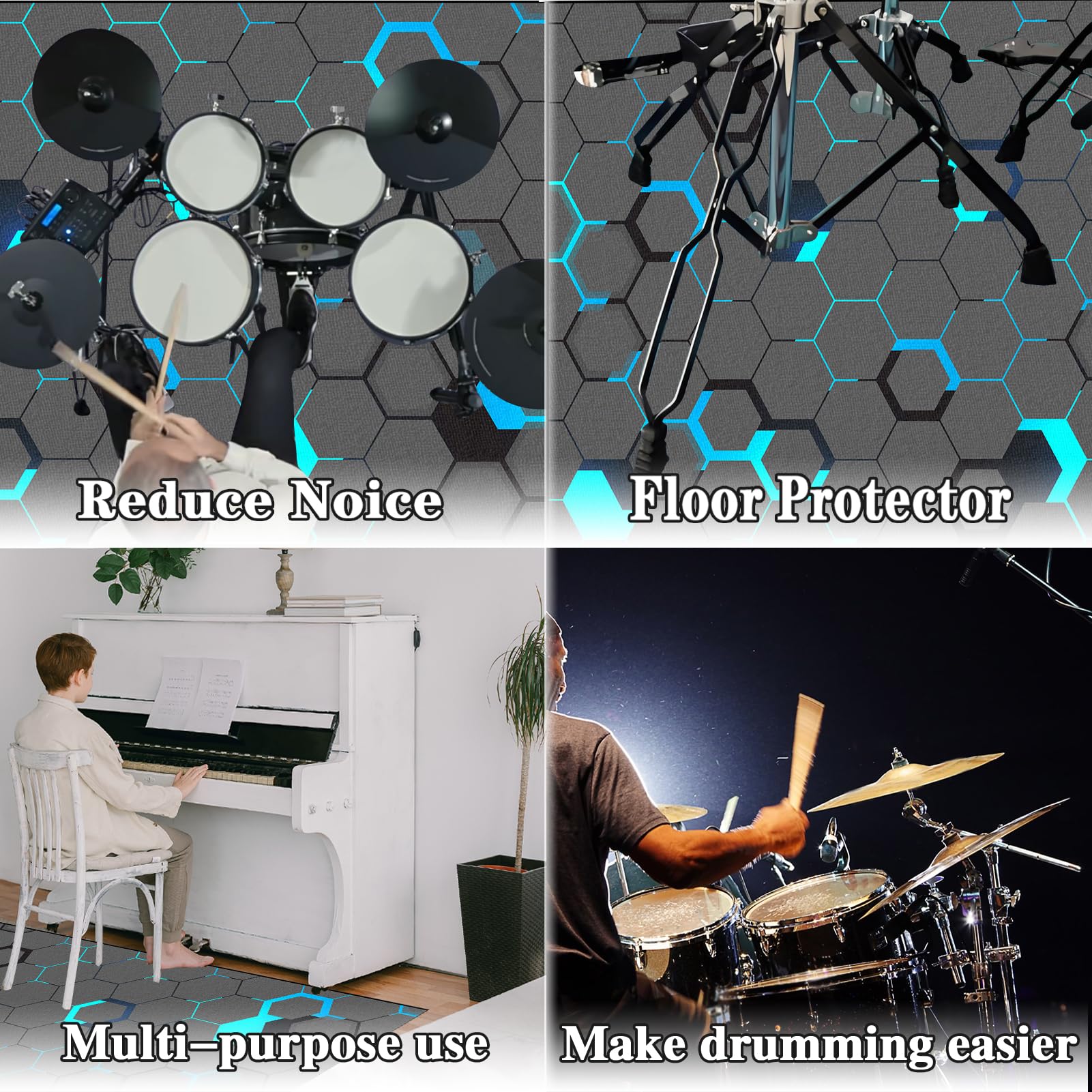 Tappetino per Batteria Elettronica e Percussioni Tappeto a Tamburo Insonorizzato Tappeto Batteria Acustica Tappeti Antiscivolo per Batteria Elettroniche Rullante Acustica Grancassa 200 x 180 cm