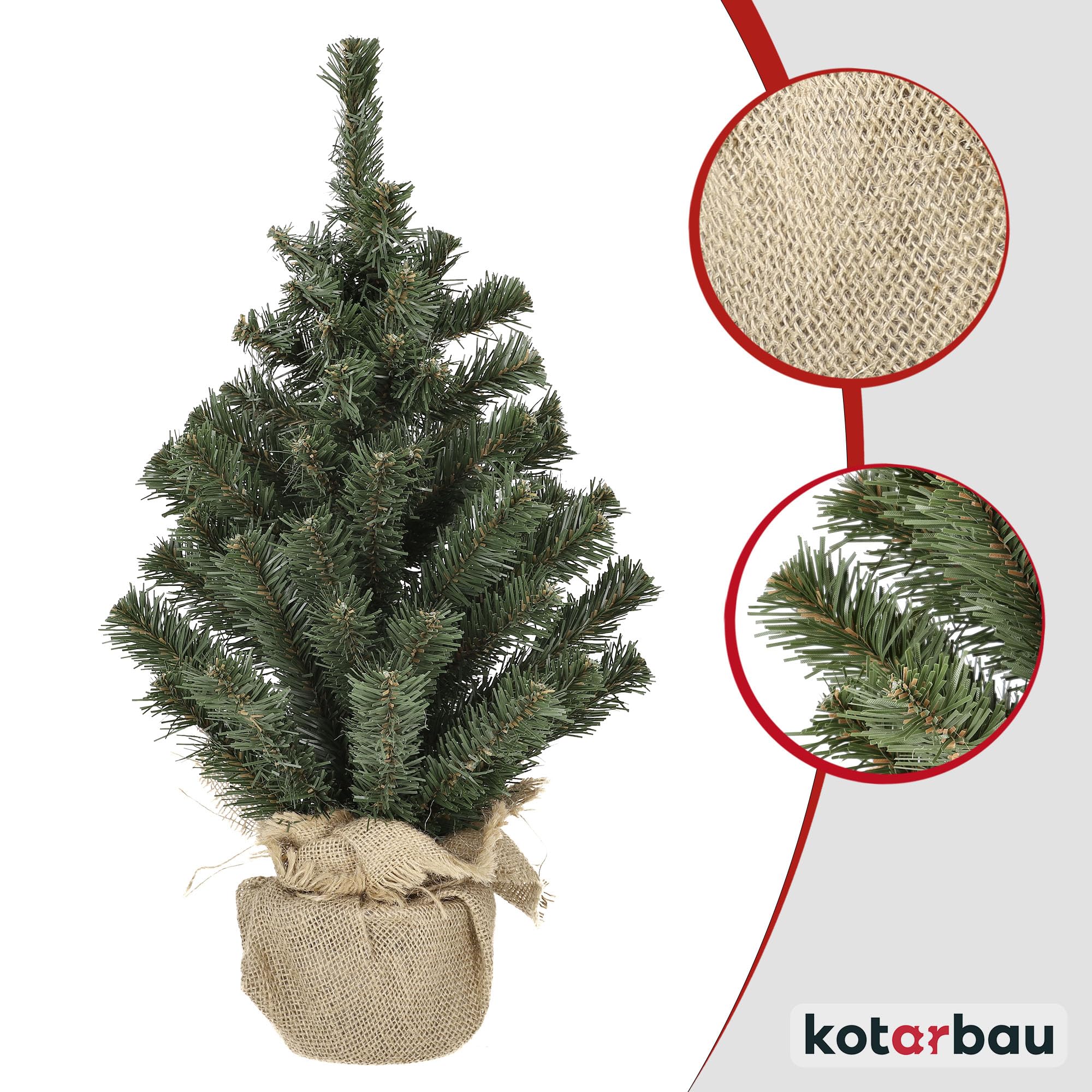 KOTARBAU® Künstlicher Weihnachtsbaum Deko Klein 50 cm mit Jute Weihnachtsbaumständer Mini Tannenbaum Künstlich Christbaum Christmas Tree (Packung mit 2)