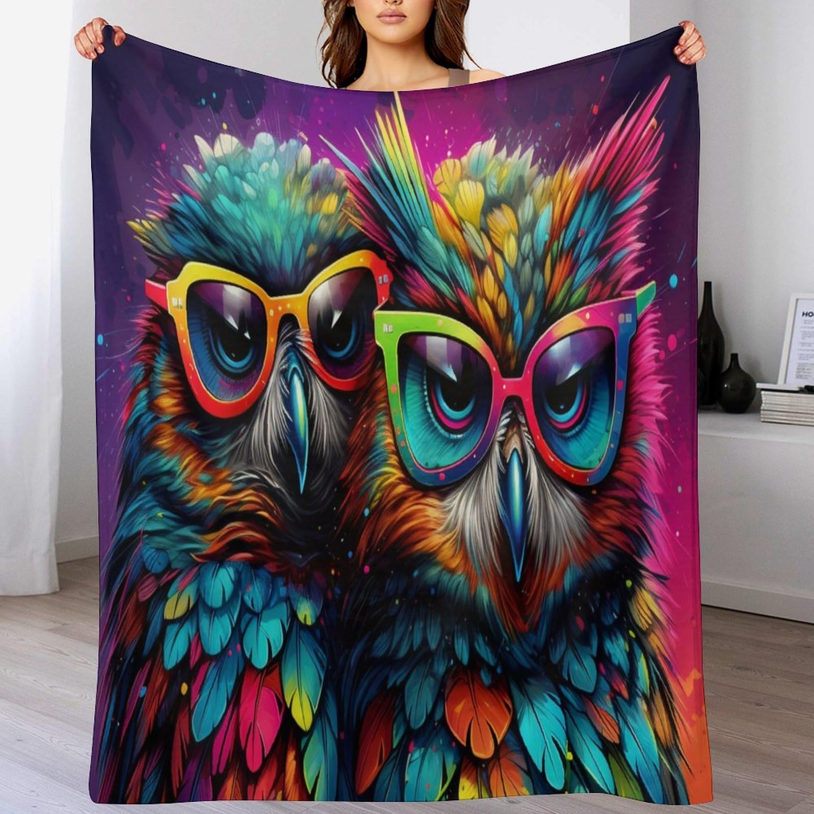 Couverture polaire hibou en flannel douce pour lit et canapé de 150x200cm
