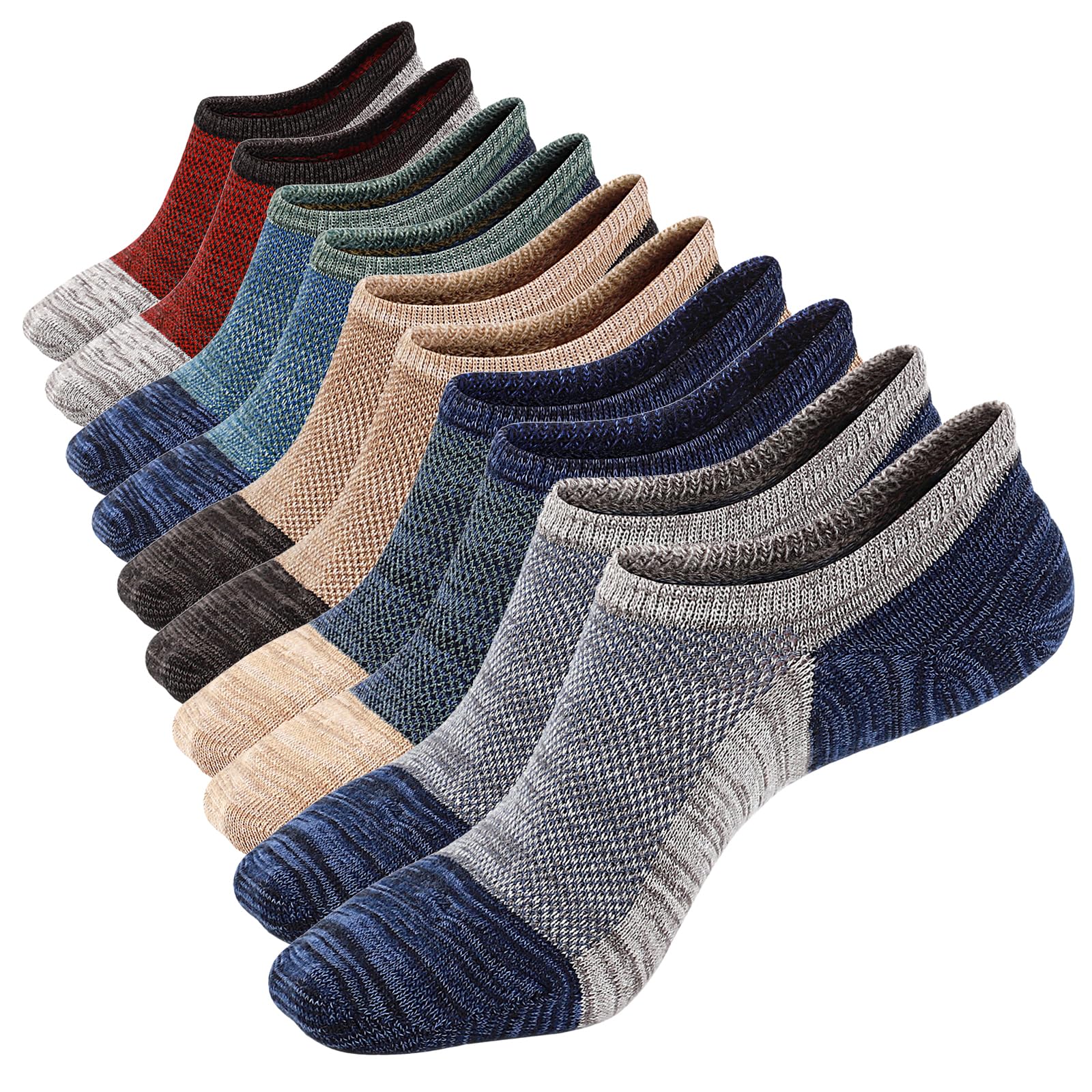 Mottee&Zconia No Show Socks for Men Short 3-Yarn Knit Cotton Casual Anti-Skid Non Slip Low Cut Men Invisible Moisture Wicking Socks 5Pack