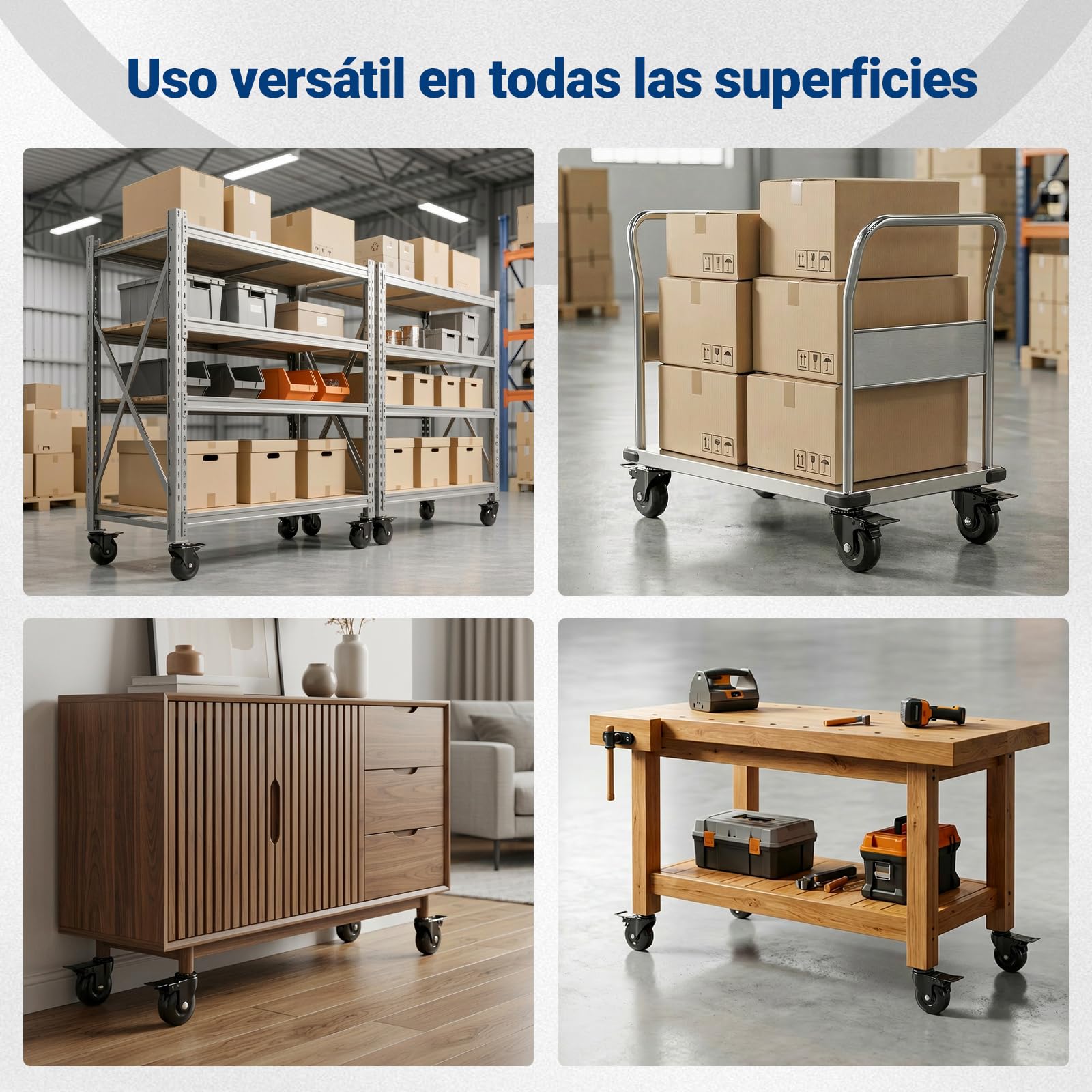 COSYLAND Ruedas para Muebles Pesados 50 mm, Juego de 4 Ruedas Giratorias 360° con Placa, Hasta 300 kg, No Dejan Marcas, para Transporte y Movimiento de Muebles, 4 Ruedas con Freno, Negro — view 10