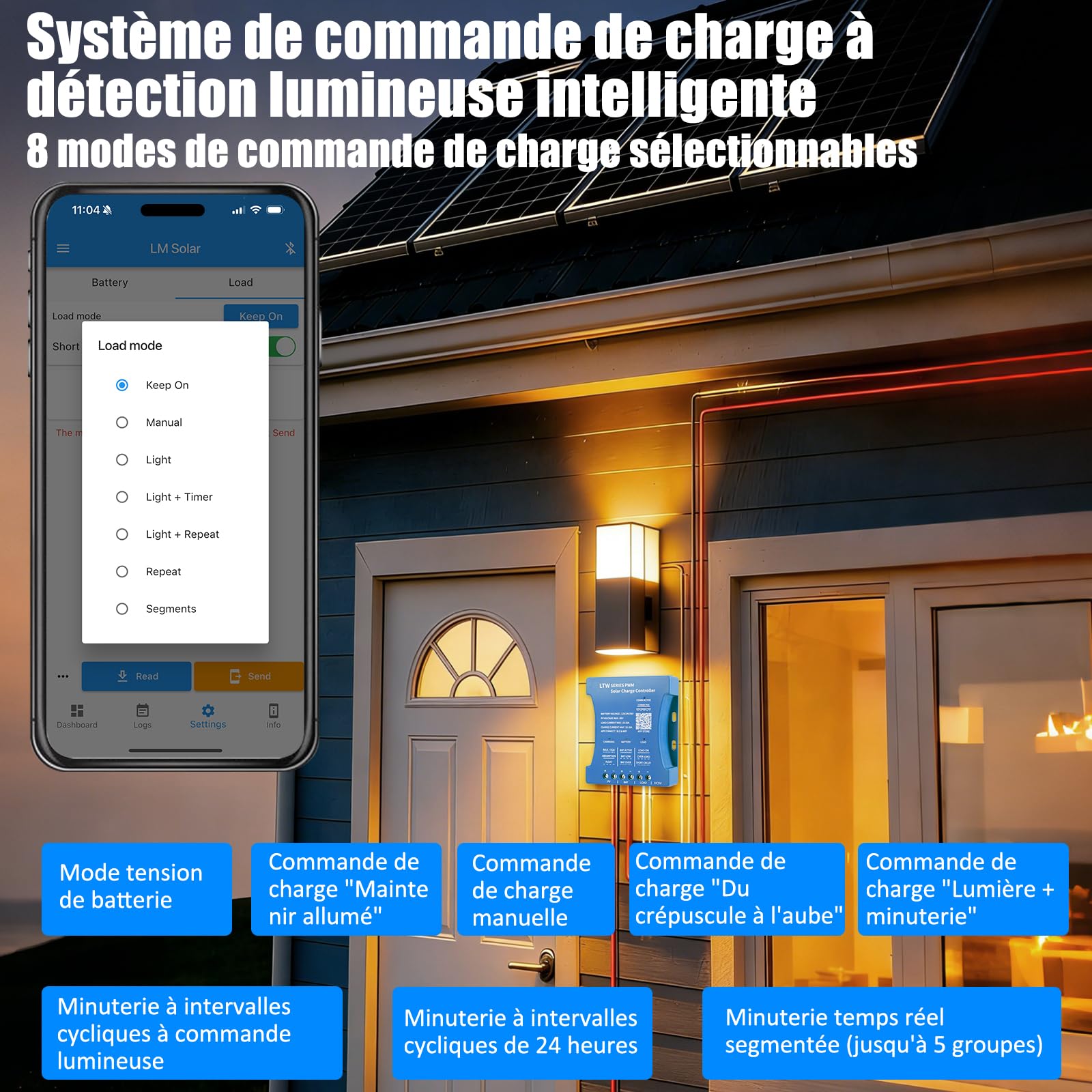 Contrôleurs solaires WiFi 30 A 12 V : contrôleur de charge solaire 30 A 12 V/24 V/36 V ultra-télécommande WiFi PV : contrôleur de panneau solaire Bluetooth intelligent PWM pour plomb-acide, LiFePO4