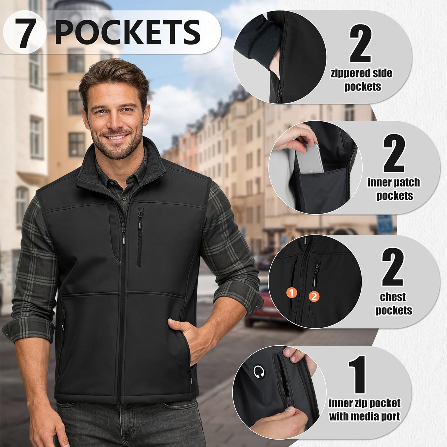 Outdoor Ventures Men's Running Vest Outerwear, Lightweight Windproof Fleece-Lined Softshell Sleeveless Jacket for Golf - Image 3