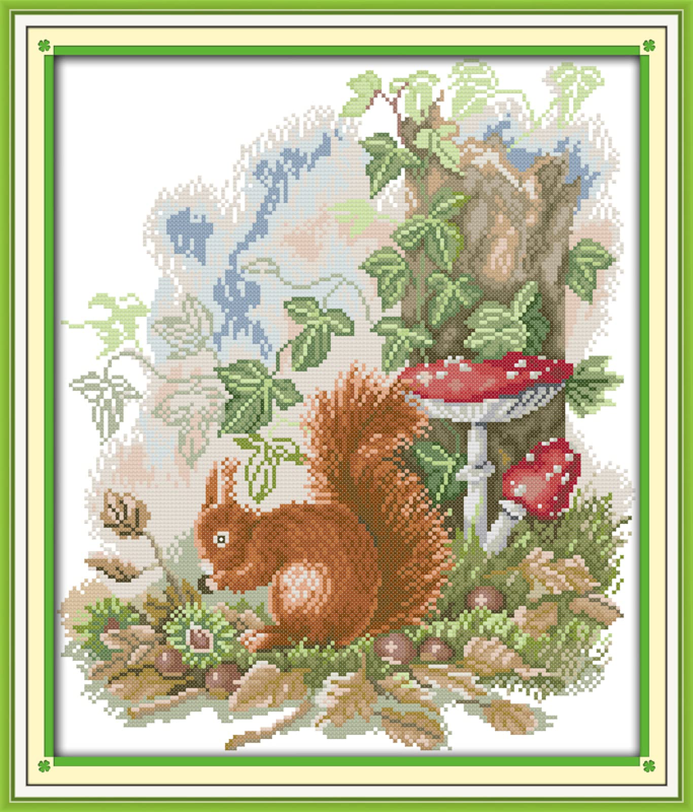 Kreuzstich Set Für Anfänger Mit Vorgezeichnetem Eichhörnchen-Motiv - 11CT, 40x50cm, Inkl. Baumwollgarn