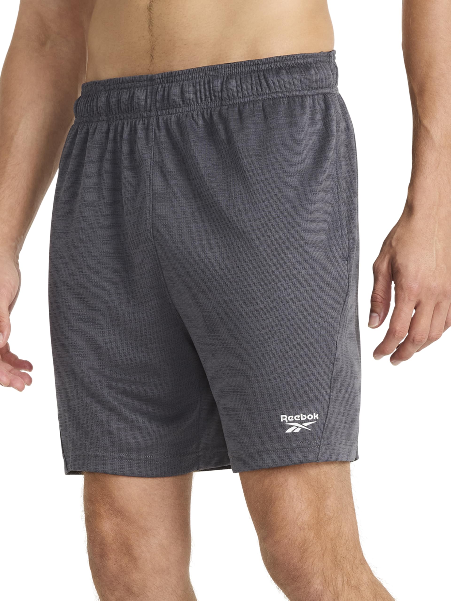 Reebok Men's Ebony Heather Viper 2.0 7” Short, Standard Fit, Lightweight Poly Grid Mesh Fabric, Large