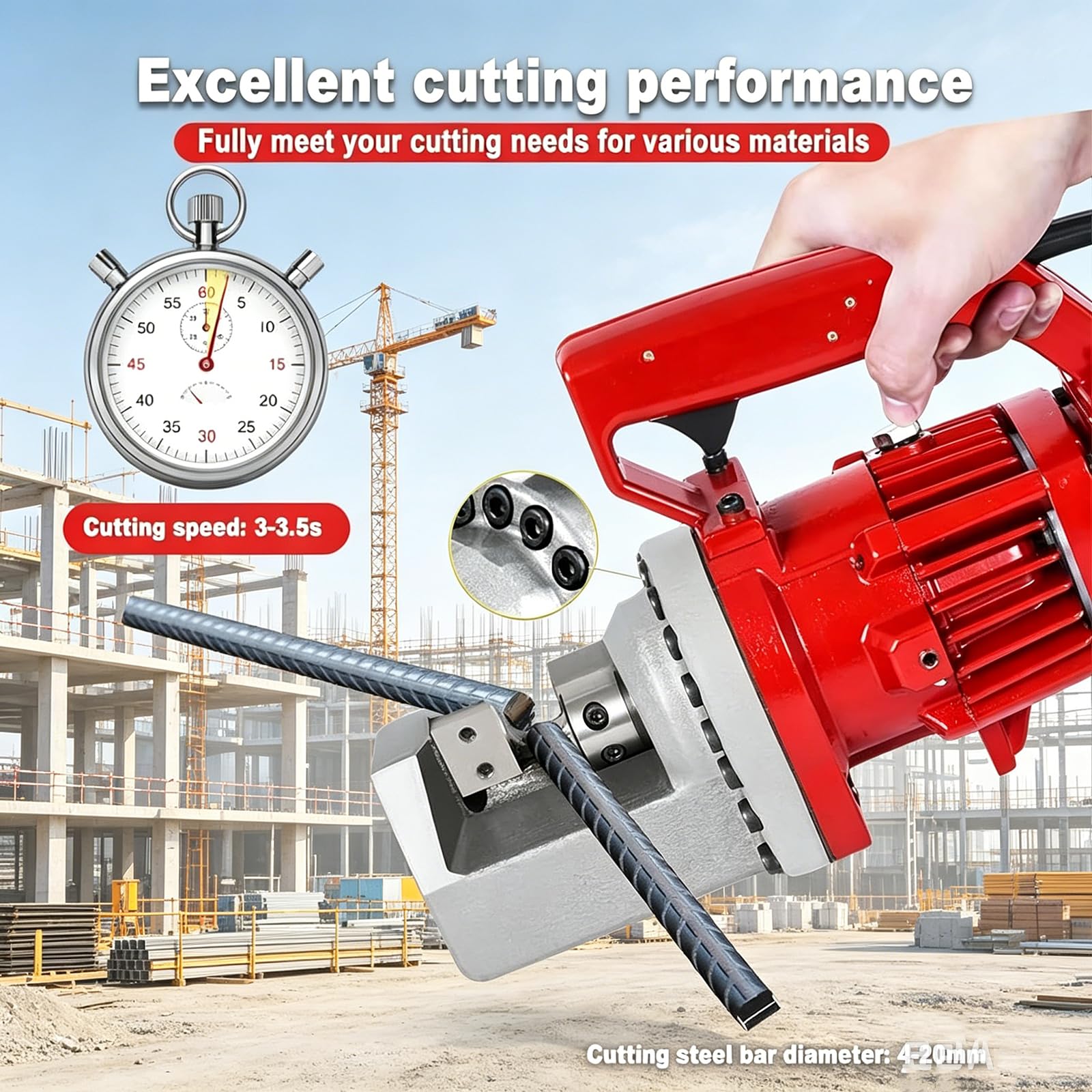Cortadora Varillas Hidráulica Eléctrica 1250 W, Capacidad De Corte De 4 A 20 Mm, Herramienta Portátil para Corte De Barras De Hierro En Construcción De Hormigón