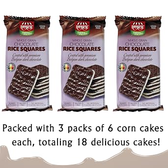 Dark Chocolate Rice Cakes - Chocolate Coated Rice Cake Snacks - Whole Grain Dairy Free Gluten Free - Healthy Low Calorie Snacks - Kosher - 3 Pack - 6 Cakes Per Pack - 18 Total