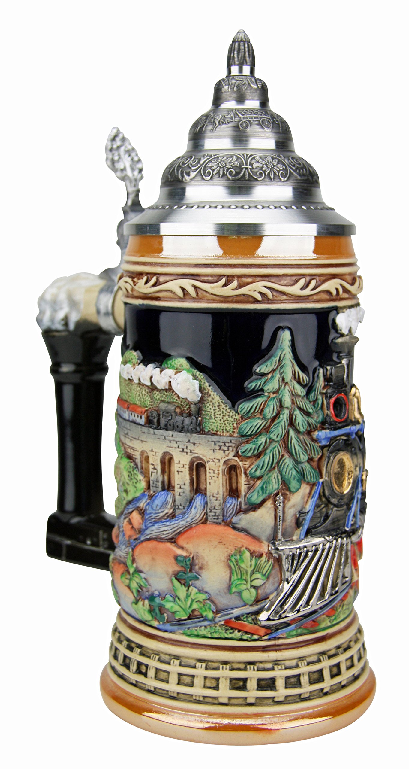 Railroad Train German Beer Stein | King Werk Steam Engine Locomotive Train German Beer Stein 0.5 Liter