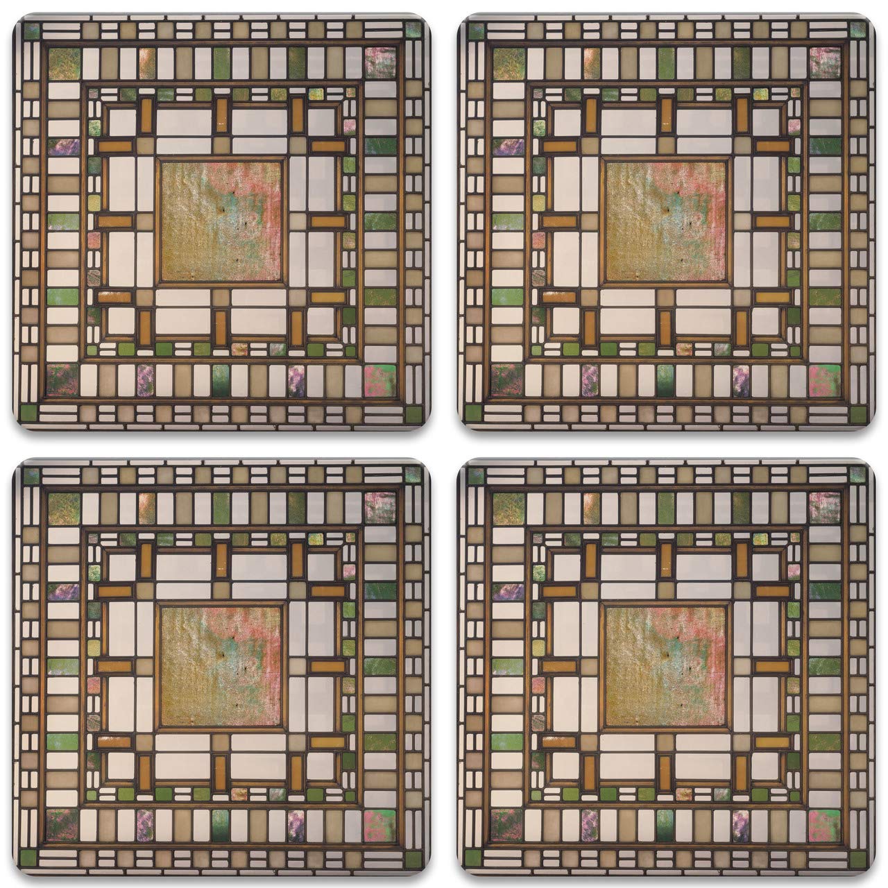 CoasterStone SQ2141 Absorbent Coasters, 4-1/4-Inch,"Frank Lloyd Wright Darwin D. Martin House Pier Cluster Laylight", Set of 4