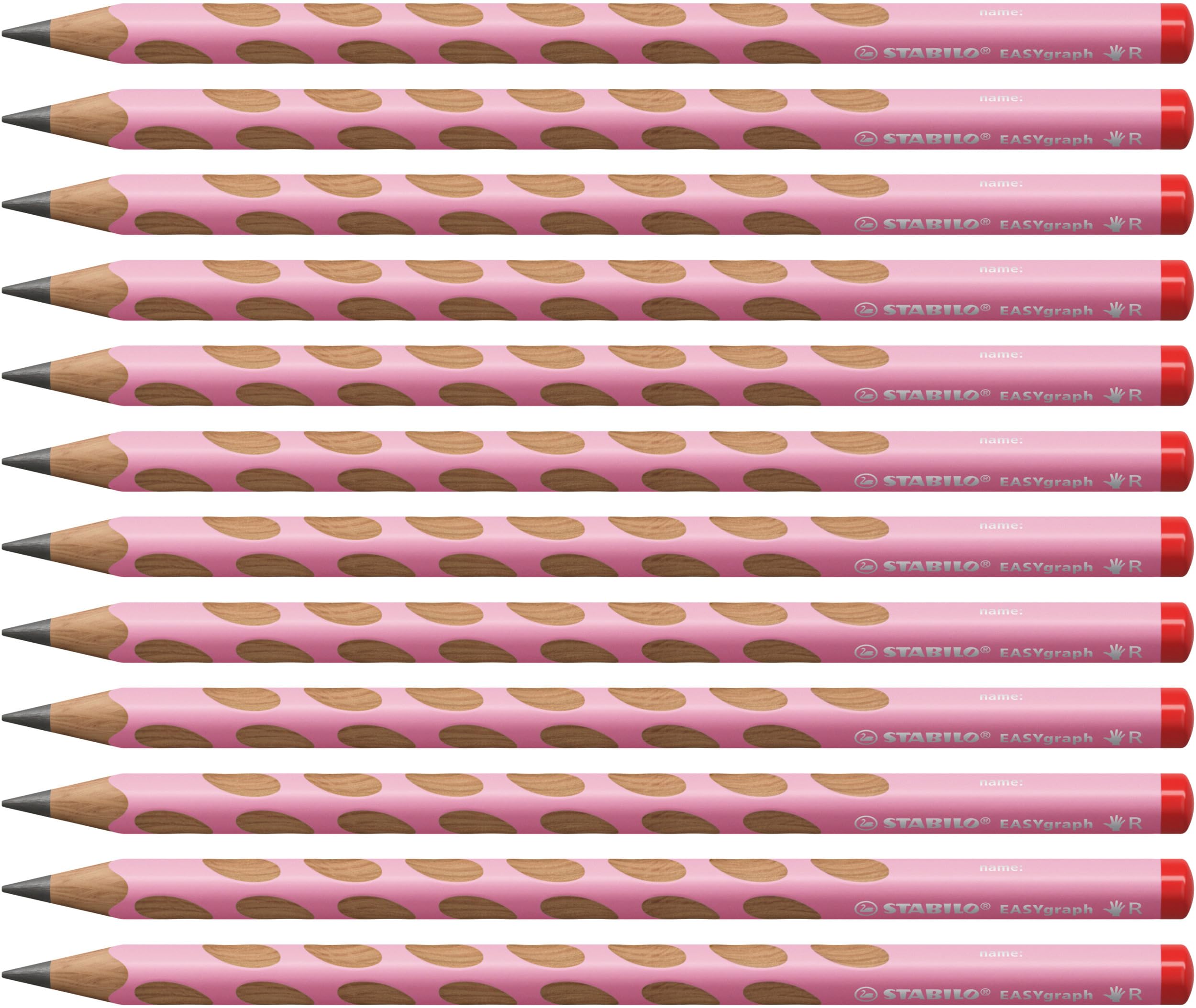 STABILO Easygraph - Lápiz triangular ergonómico para diestros, color rosa pastel, 12 unidades, dureza HB