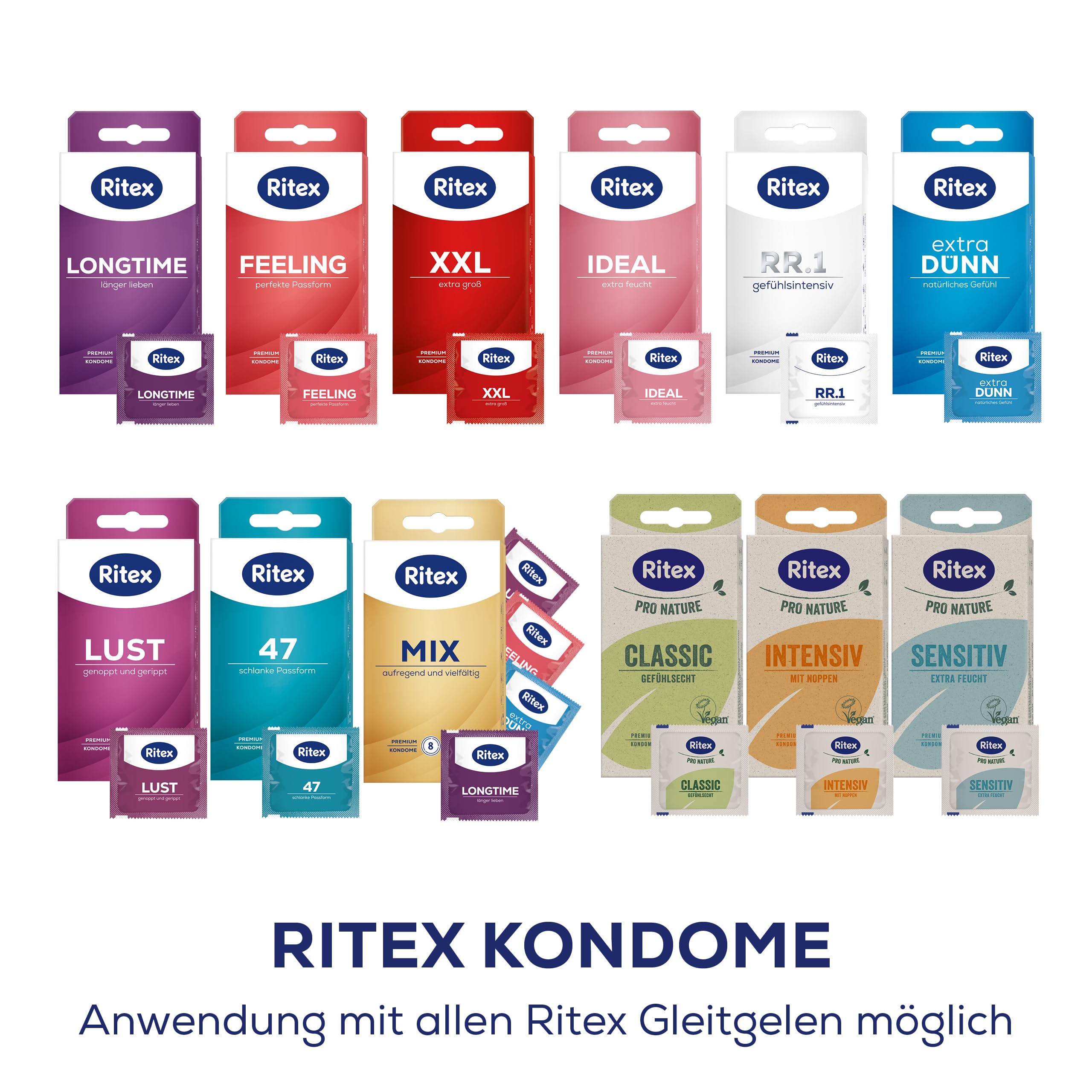 Ritex Kondome extra dünn – Kondome gefühlsecht extra dünn 40 Stück, hauchzart für ein natürliches Gefühl – Vegan, dermatologisch getestet, Made in Germany