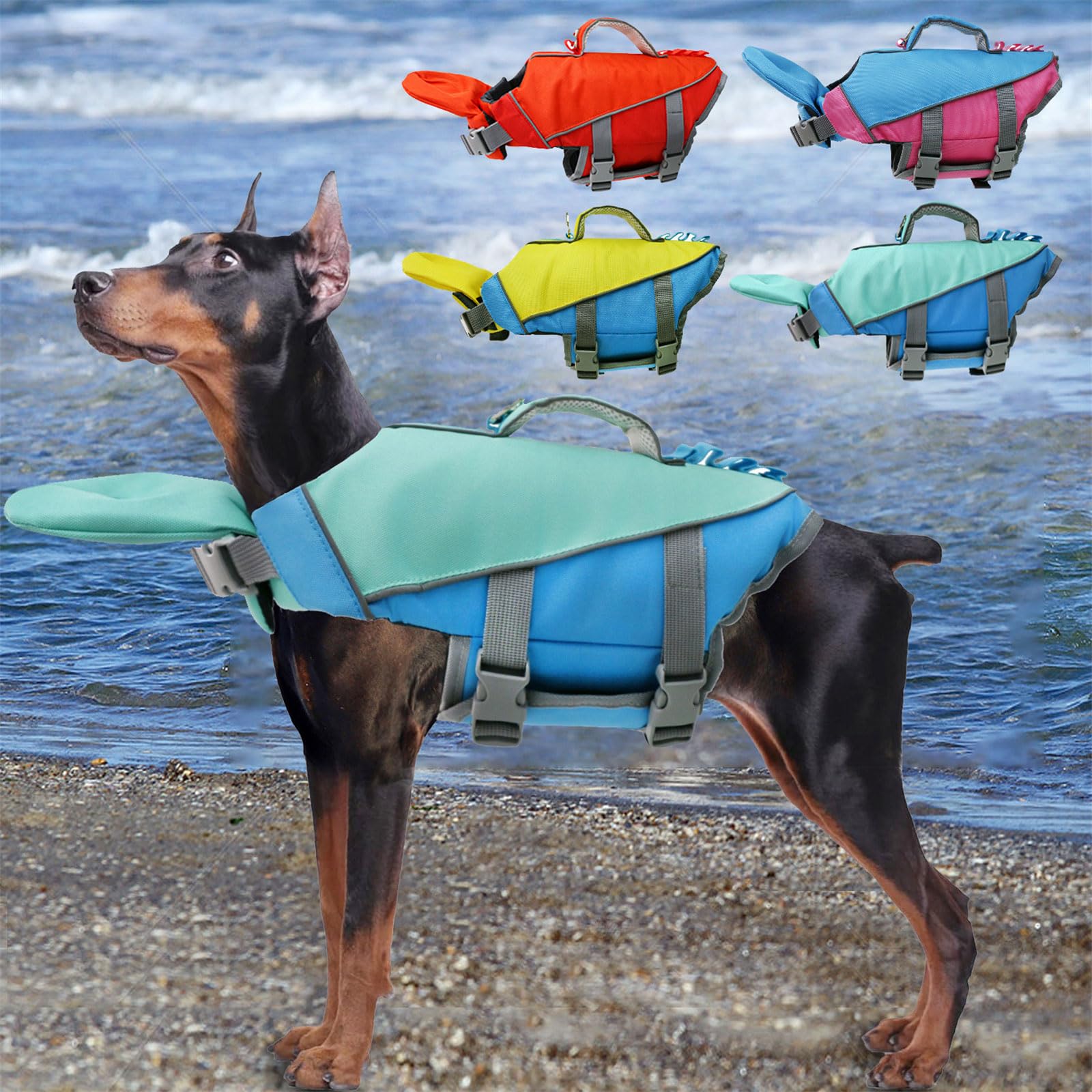 Chaleco de natación reflectante para perro, con asa de elevación fuerte para natación, barcos, actividades acuáticas, chaleco reflectante