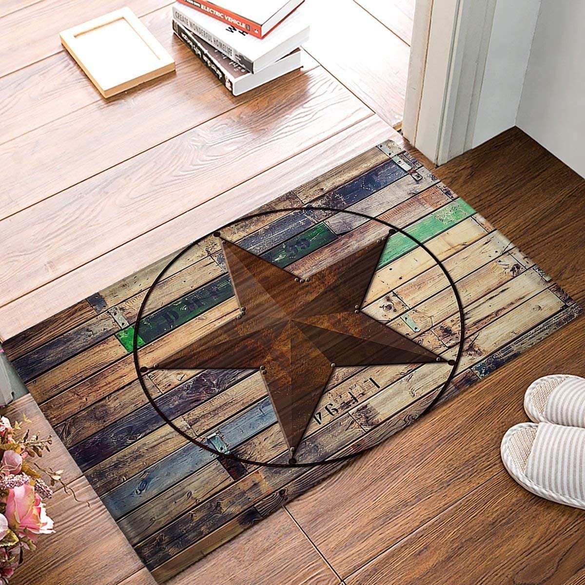 Traqunn Door Mat Rustic Vintage Texas Star Barn Wooden Doormat Door Mat Rug for Bathroom Kitchen Front Door Decorations 30X18 In