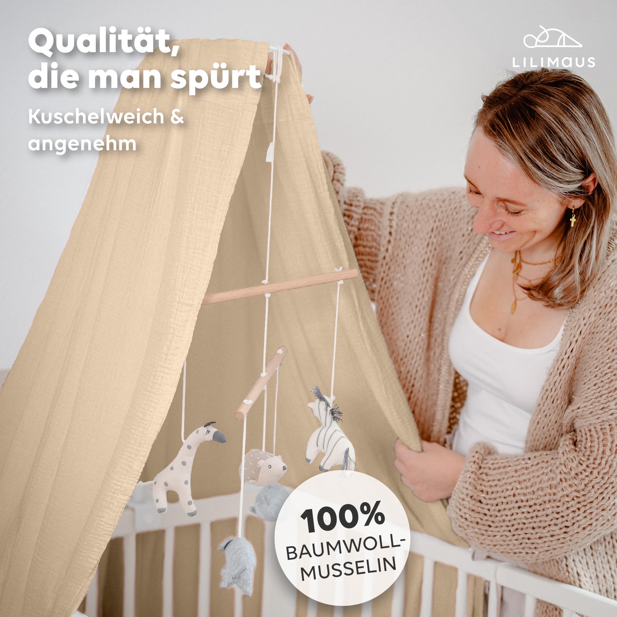 lilimaus Baldacchino Lettino Bambini in Mussola di Cotone Cucito a Mano