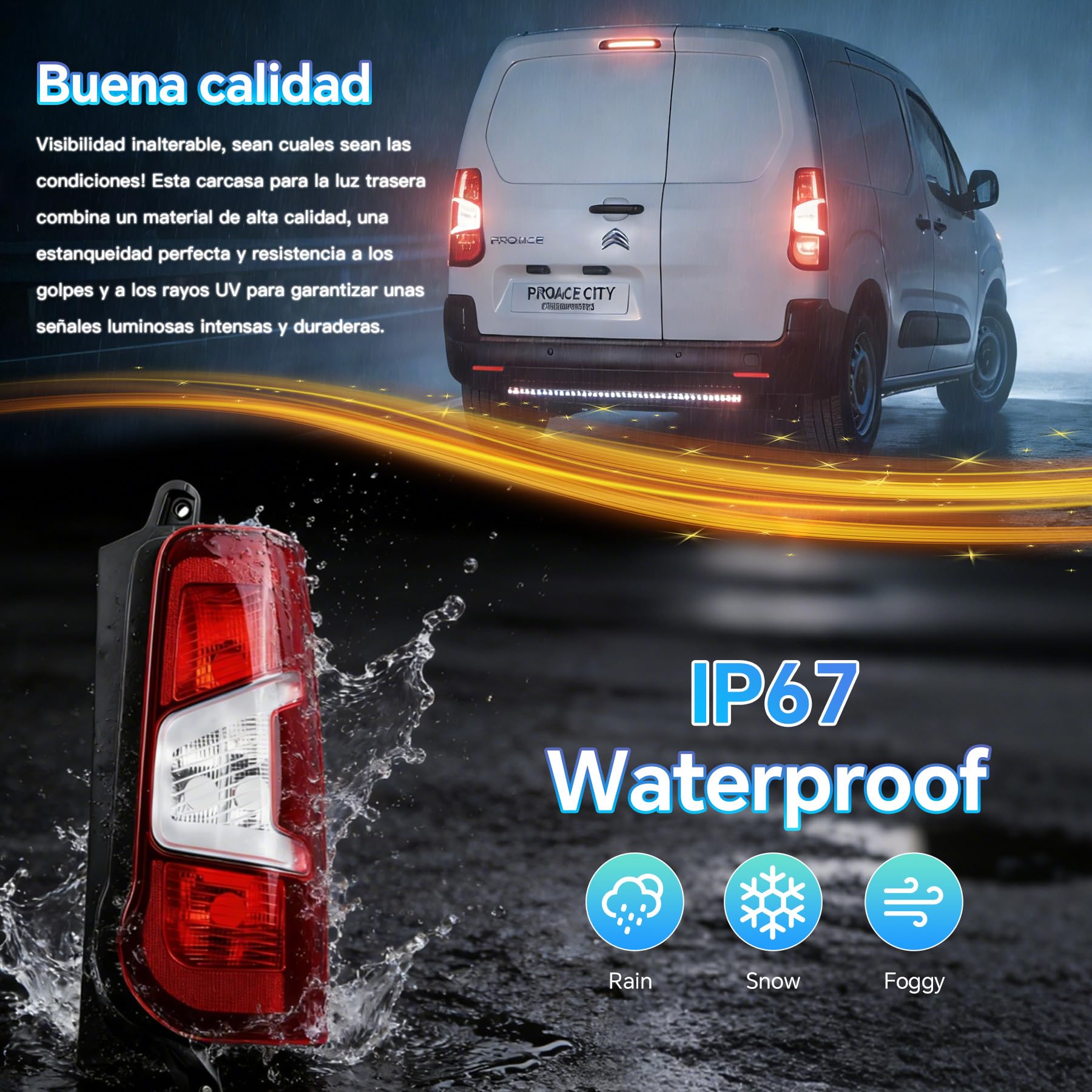 Feu Arrière Gauche pour Berlingo/Partner K9, Combo X19, Rifter de 2018, Proace City de 2019 (2 Portes Arrière), Sans Support de Lampe, E-Mark