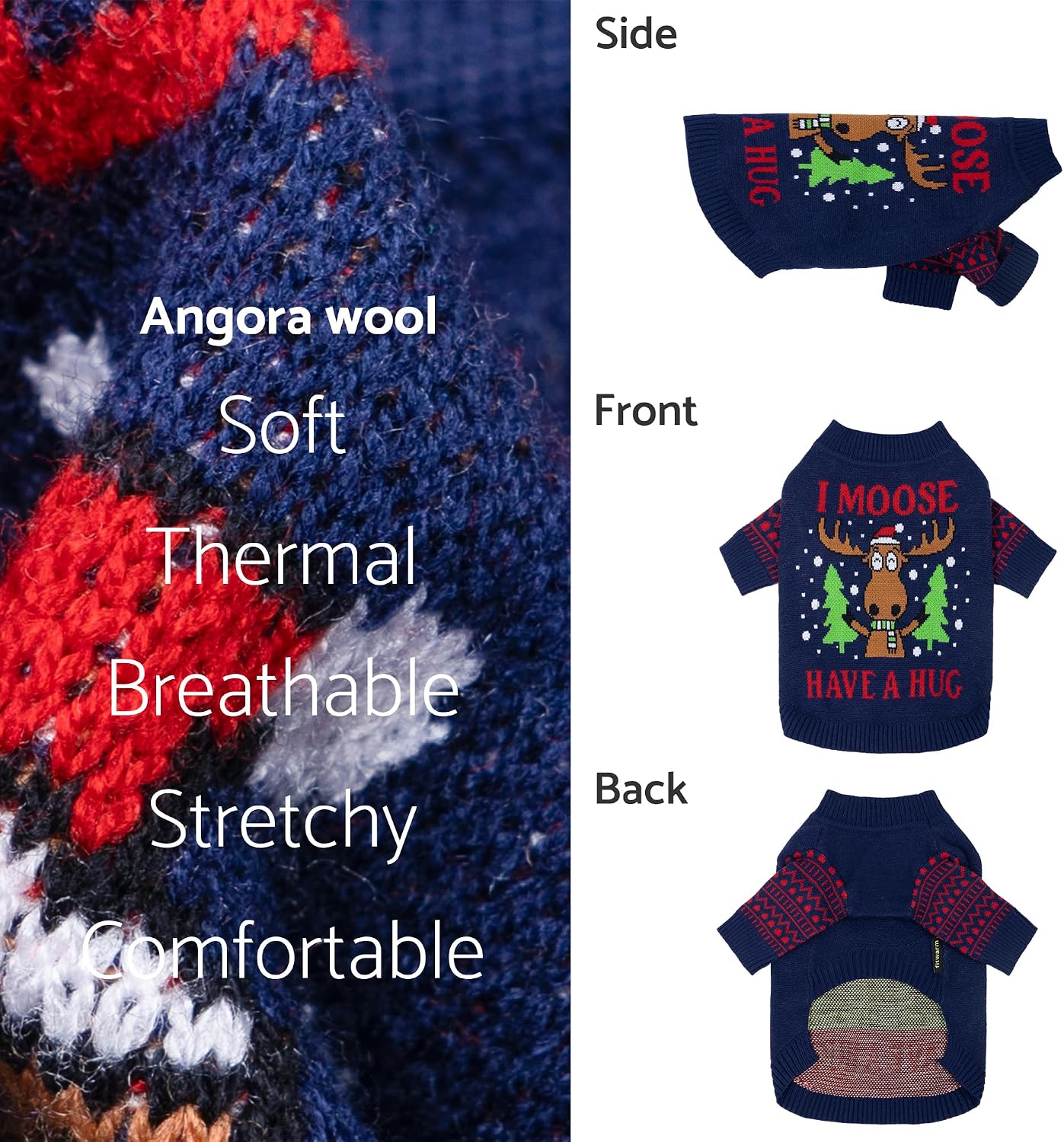 Fitwarm Funny Moose Dog Ugly Christmas Sweater, Winter Dog Clothes for Small Dogs Girl Boy, Pet Xmas Outfit, Navy, XL