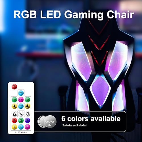 Miniatura 3 de Frassie Silla de juegos con luces LED RGB, silla de videojuegos ergonómica para computadora con soporte lumbar de masaje (rojo)