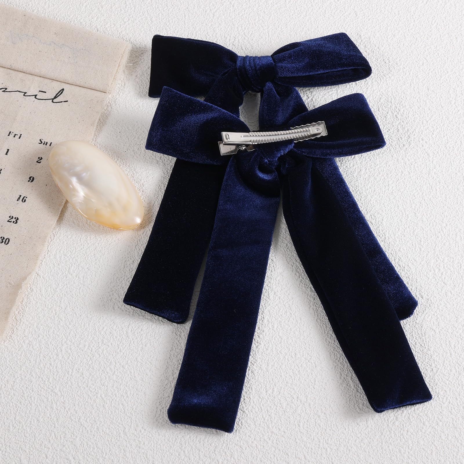 Sapphire, blue velvet, rhinestone, encrusted, hair bow with locking clip Handmade Royal Blue Satin Hair Bow: French Barrette Clip - Etsy main image 2