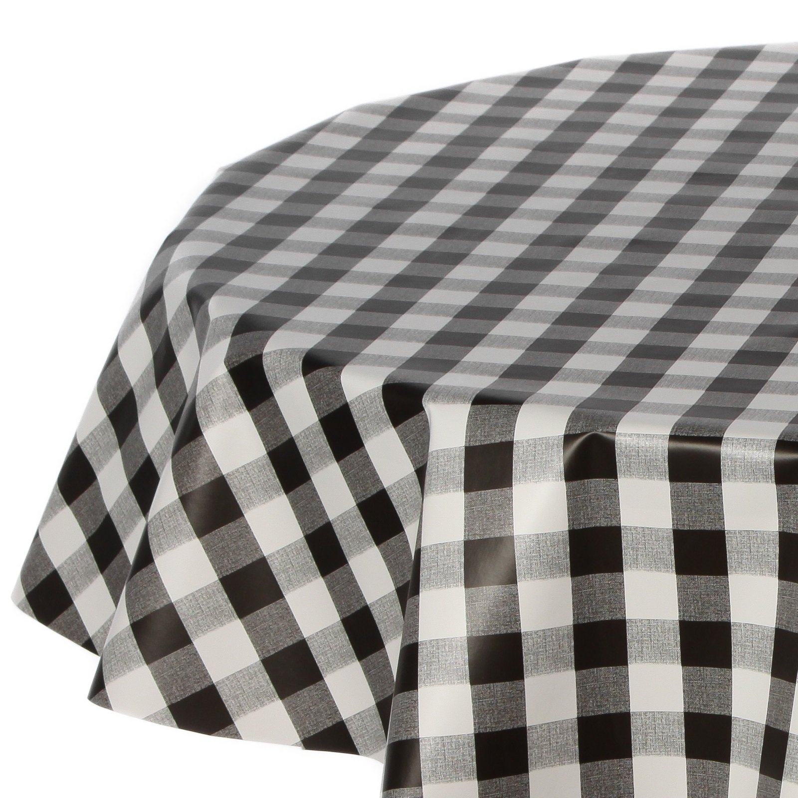 Black Gingham Check Round Vinyl Tablecloth (137cm diameter)