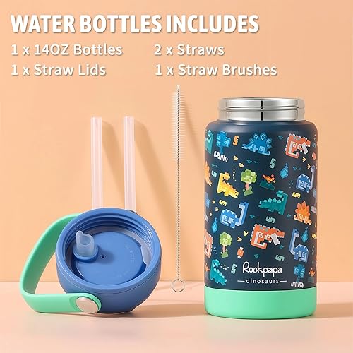 Miniatura 6 de rockpapa Fiambrera Bento de 5 compartimentos para niños con utensilios y botella de agua aislada y bolsa de almuerzo con correa, juego de