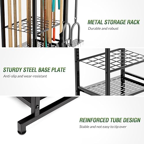 Miniatura 5 de Organizador de herramientas de jardín con ganchos de almacenamiento, estante de torre de herramientas de patio para organización y almacenamiento de