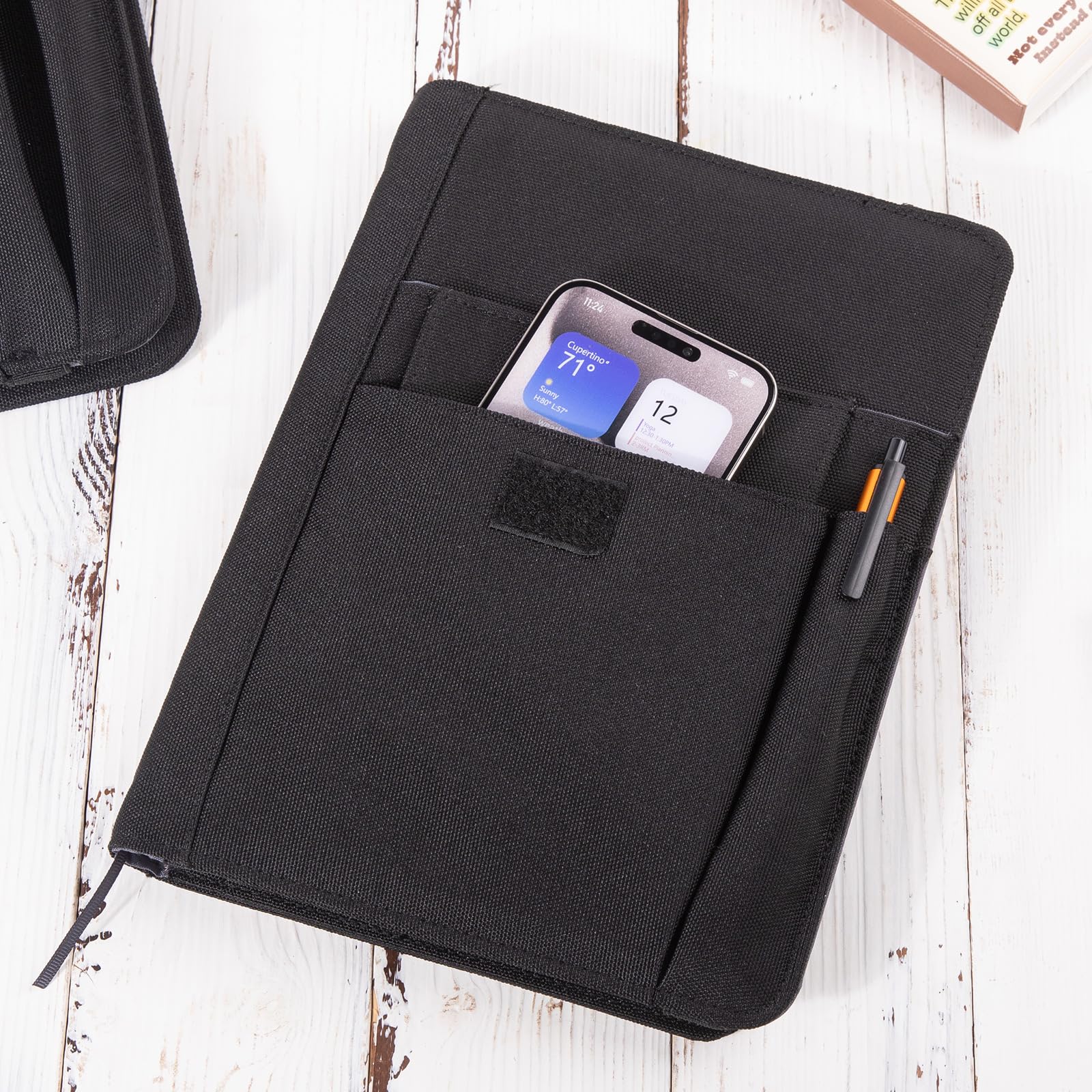 Pokrowiec na notatnik do pracy, ochraniacz na notatniki - organizer do portfela kompatybilny z Rocketbook Fusion, z pętelką na długopis, etui na wizytówki, kieszeń na dokumenty na akcesoria