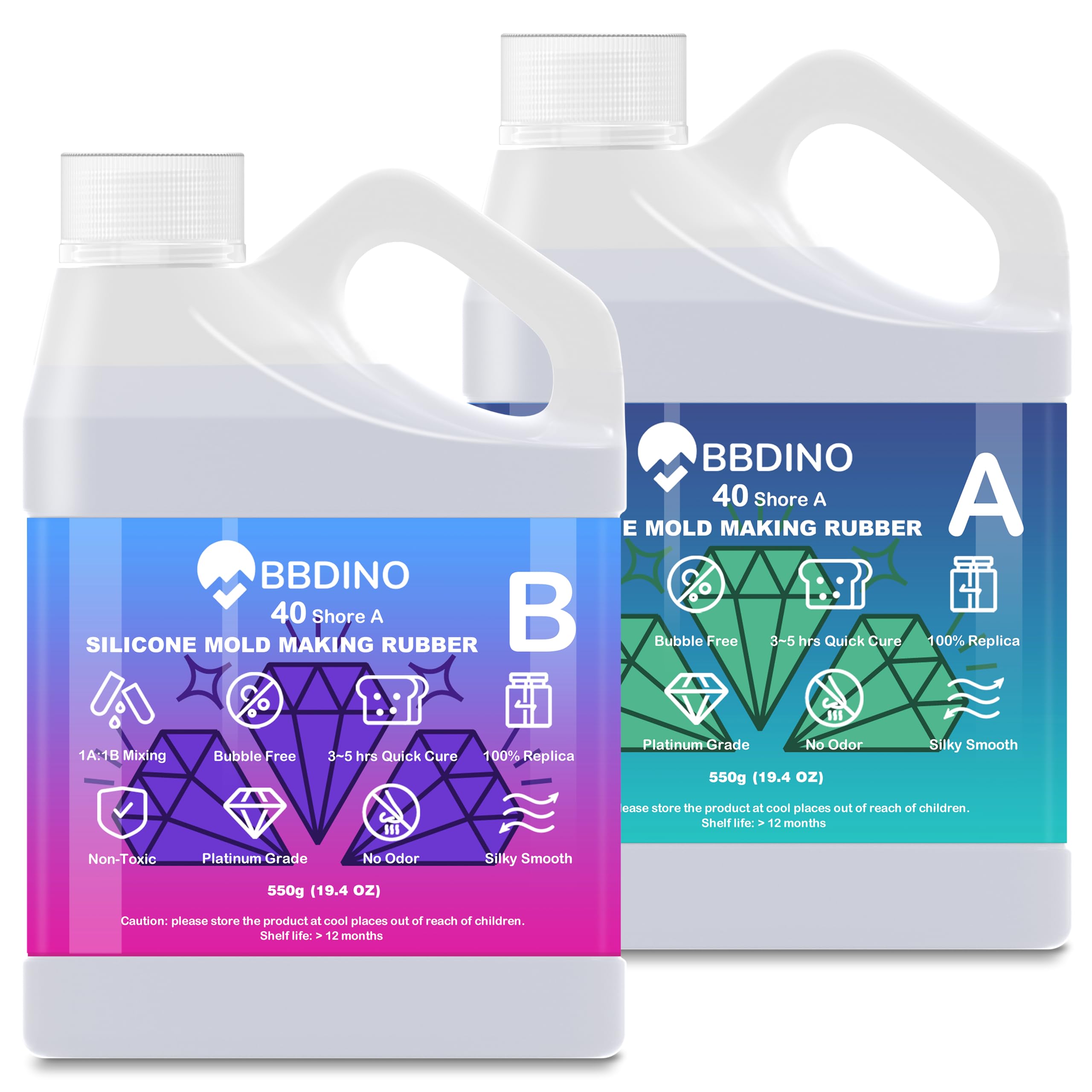 BBDINO Kit de fabrication de moules en silicone 40A haute dureté liquide pour travaux manuels et moulage en silicone, haute résistance, transparent, 1 kg