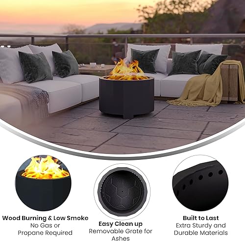 Miniatura 3 de Flash Furniture Titus - Chimenea de madera de grado comercial sin humo para exteriores, acabado negro, 27 pulgadas, portátil, cubierta impermeable