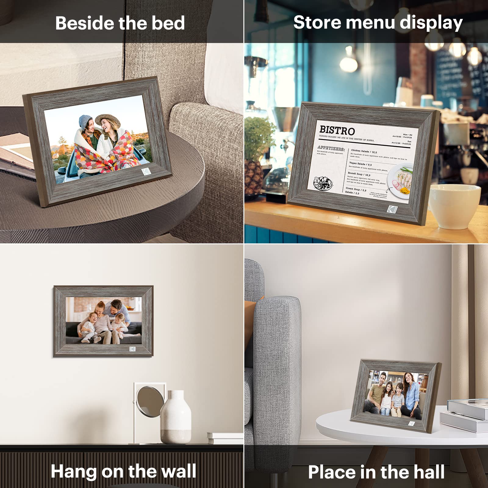 Digitaler Bilderrahmen 10.1 Zoll, Kodak WLAN Digitale Bilderrahmen 1013W, Hölzern Elektronischer Bilderrahmen mit 32 GB Speicher, HD IPS Touchscreen, Teilen Sie Fotos über App, Automatischer Drehung