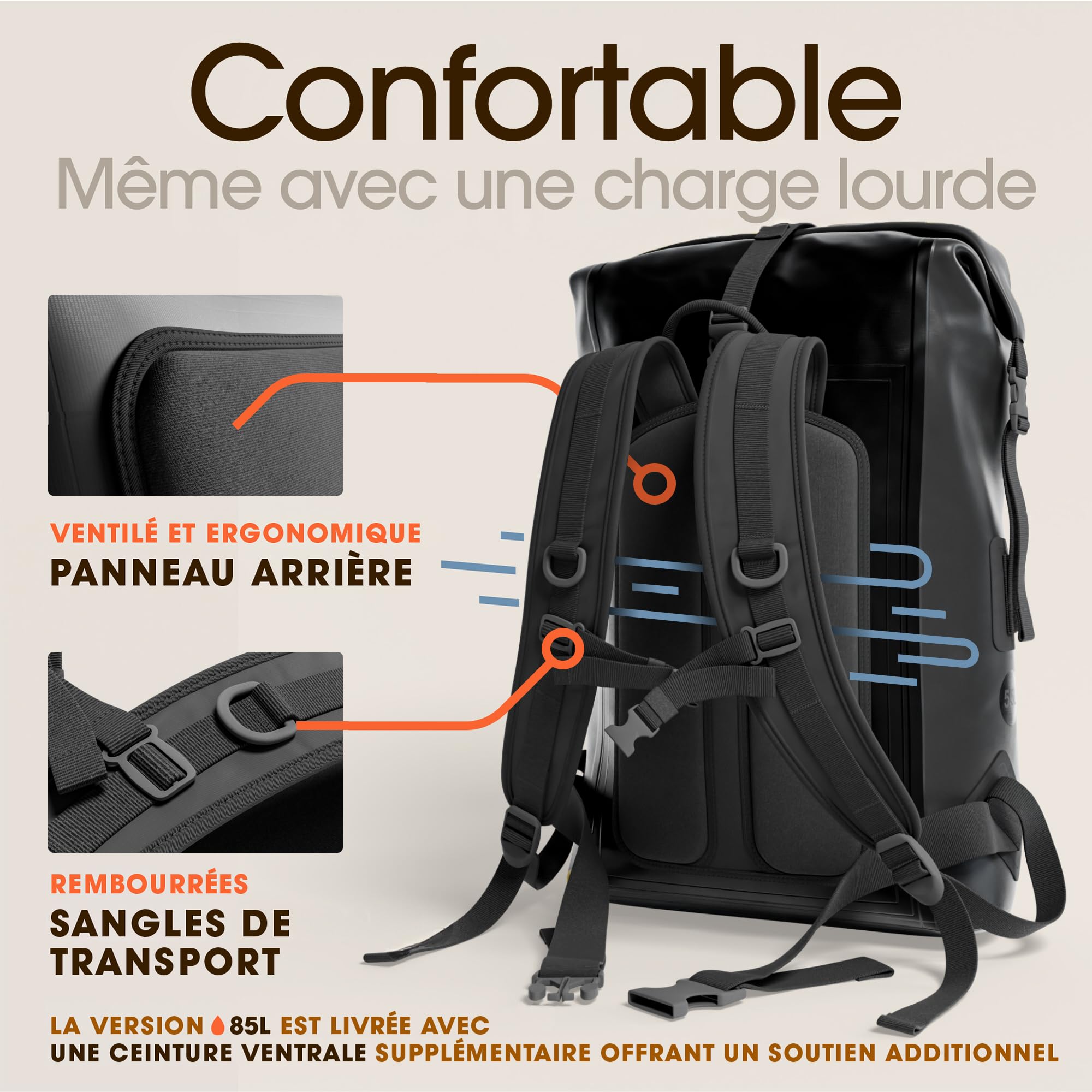Earth Pak Sac à dos imperméable – Fermeture robuste enroulable avec poche avant zippée facile d'accès et panneau arrière rembourré pour plus de confort avec étui étanche IPX8