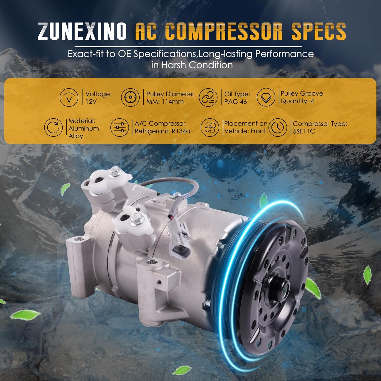 Air Conditioner Compressor AC Compressor with Clutch 11078C Compatible with Yaris 1.5L 2007 2008 2009 2010 Automotive Replacement Air Conditioning Compressor