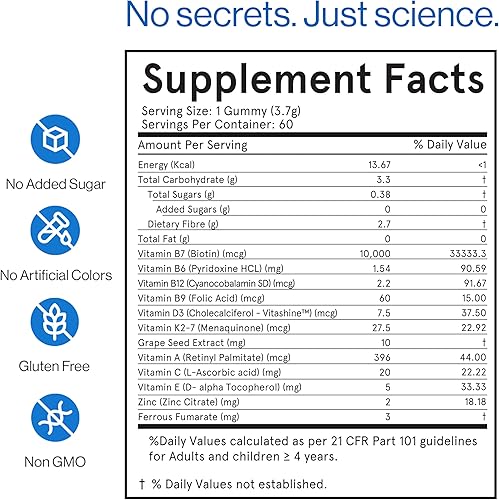 Miniatura 8 de Be Bodywise Gomitas Biotin 10,000 mcg para la piel y las uñas, suministro para 60 días