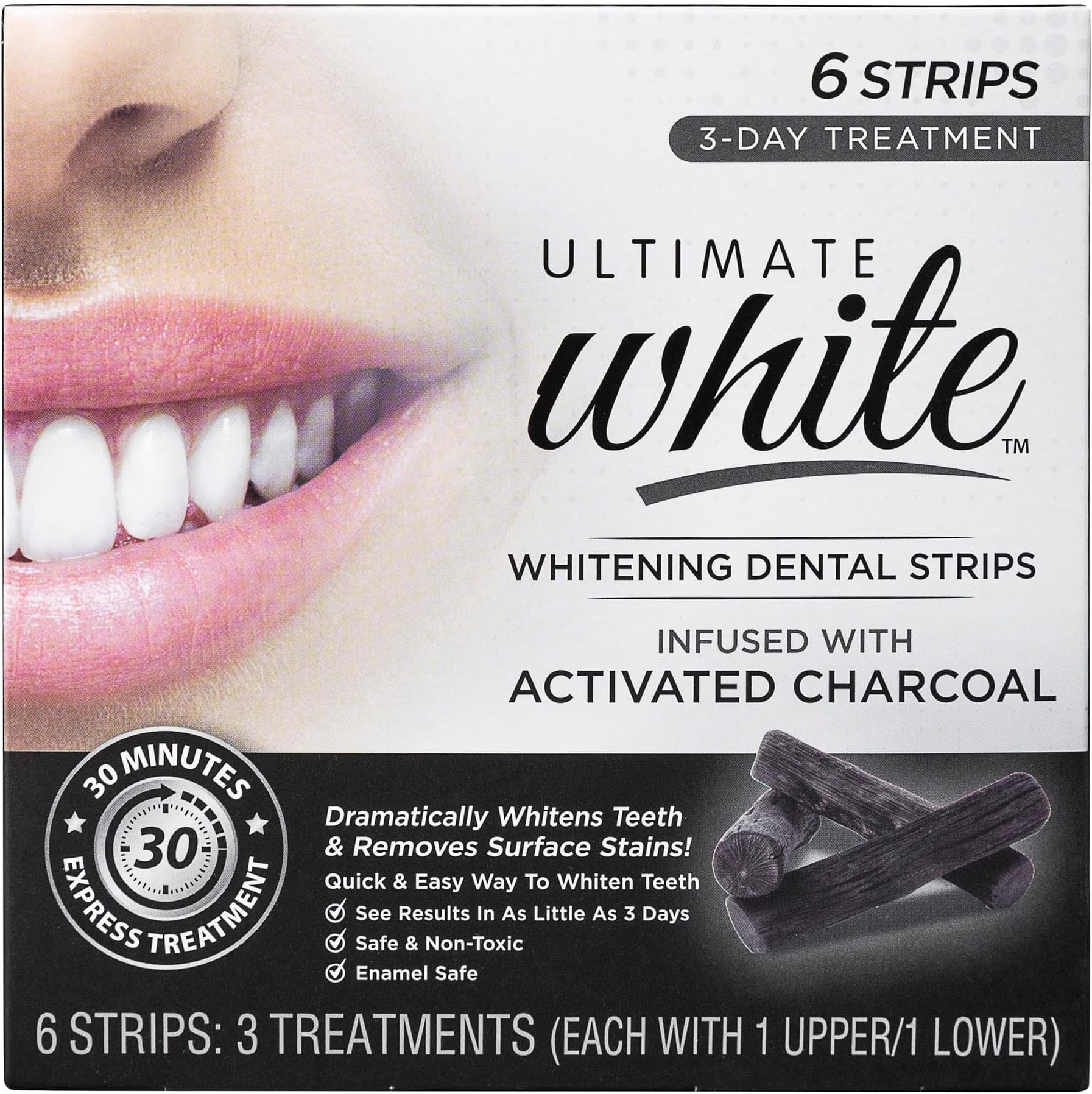 Ultimate White Teeth Whitening Strip Set with Activated Charcoal, Teeth Whitening Kit, Oral Care, Beauty & Personal Care, Self Care Kit, Teeth Stain Remover, Teeth Whitener, 6 Pieces