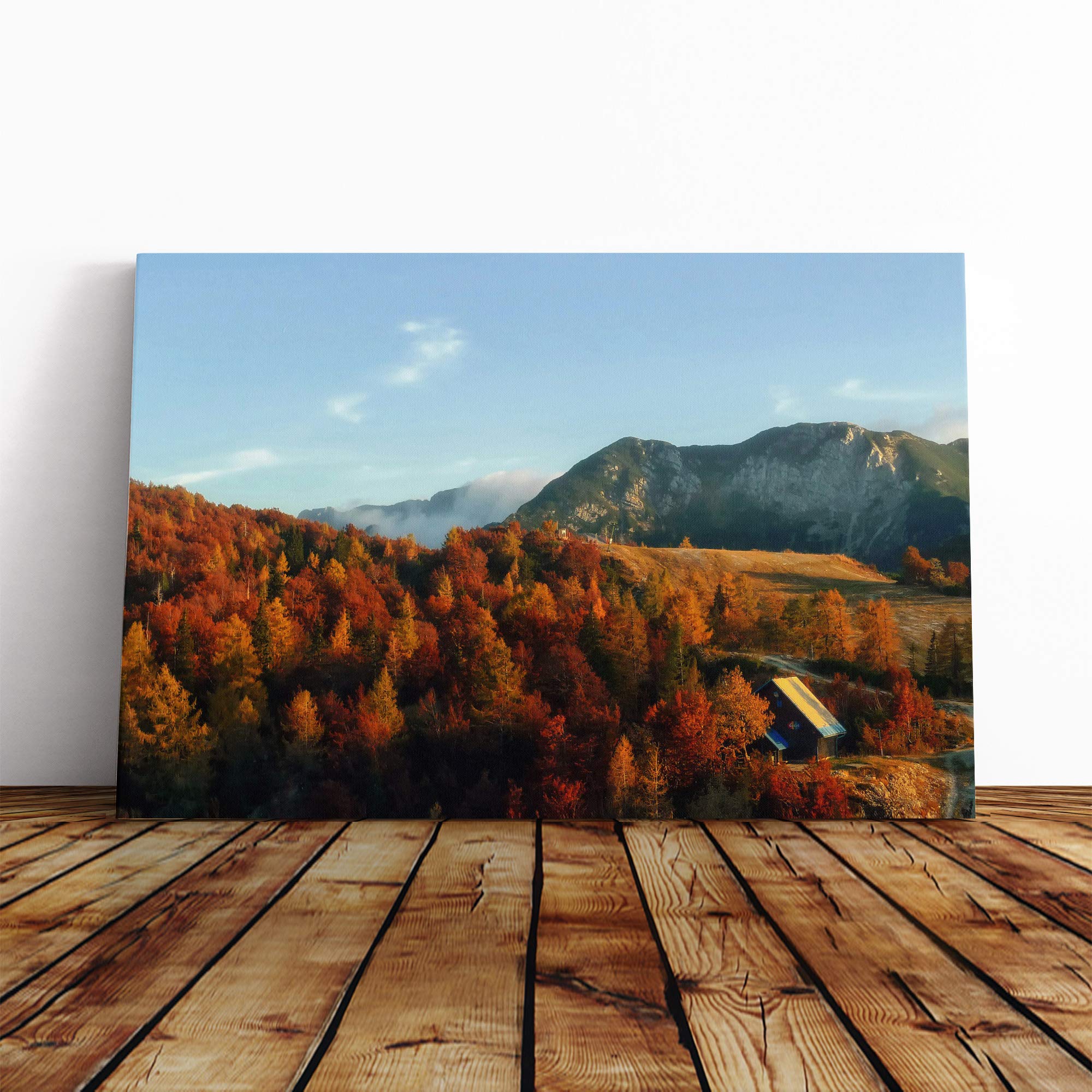 Landscape Slovenia Autumn Forest and Mountains Canvas Print | Gallery Wrapped 30mm Frame Wall Art | 24x16 inches | Ready to Hang | Contemporary Landscape Picture | Living Room Bedroom Lounge Office