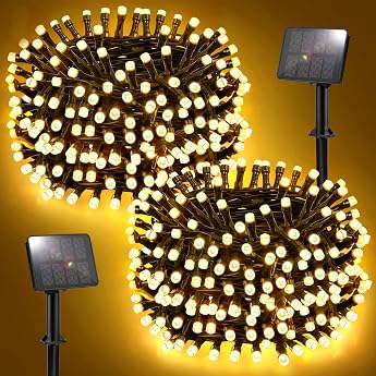 Solar Fairy Lights Outdoor Total 100 LED 10 m Solar Fairy Lights Outdoor Weatherproof 8 Modes IP44 Waterproof 5 m x 2 50 LEDs x 2 for Garden Patio Tree Yard Party Warm White [Energy Class F]
