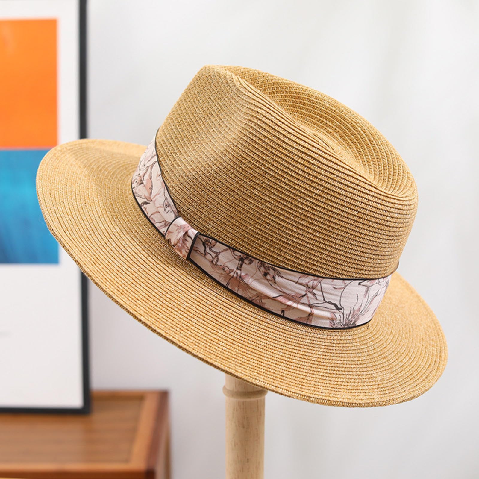 VIDECOR Nouveau Chapeau de Paille D'été Pliable pour Les Femmes Plus Grande Visière à Large Bord Disquette Voyage Chapeaux D'été Paille UV Protection de Plage,A