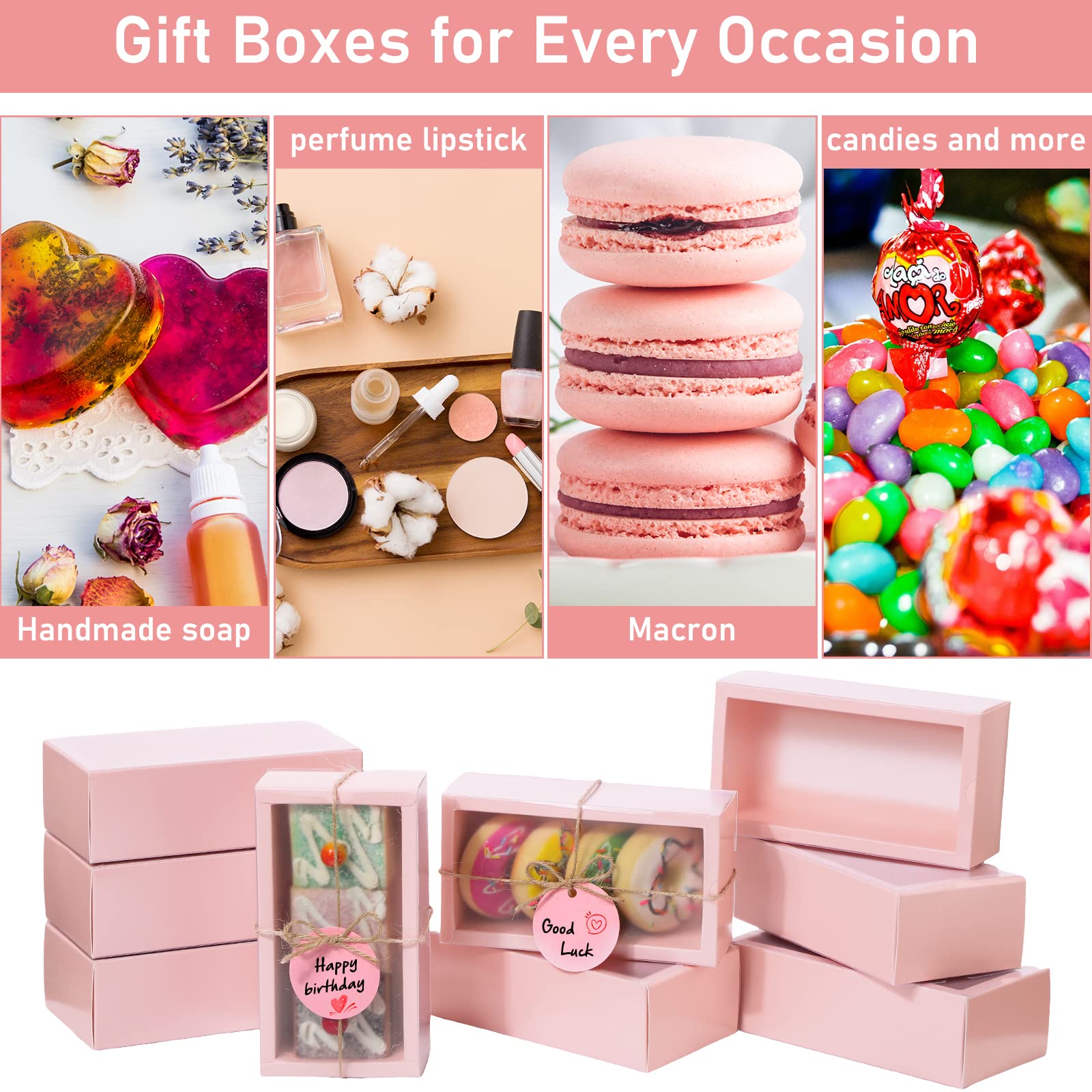 50 Sets Rectangle Kraft Paper Drawer Boxes with Window Homemade Soap ...