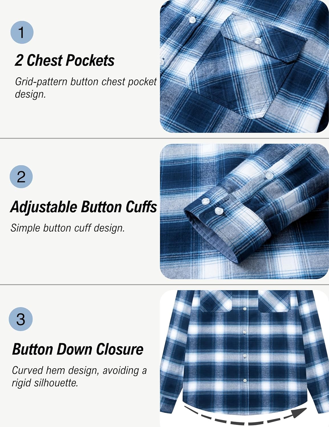 MAGNIVIT Flannel Shirt for Men Cotton Long Sleeve Plaid Shirt Lightweight Button Up Checkered Shirt Jacket with 2 Pockets - Image 5