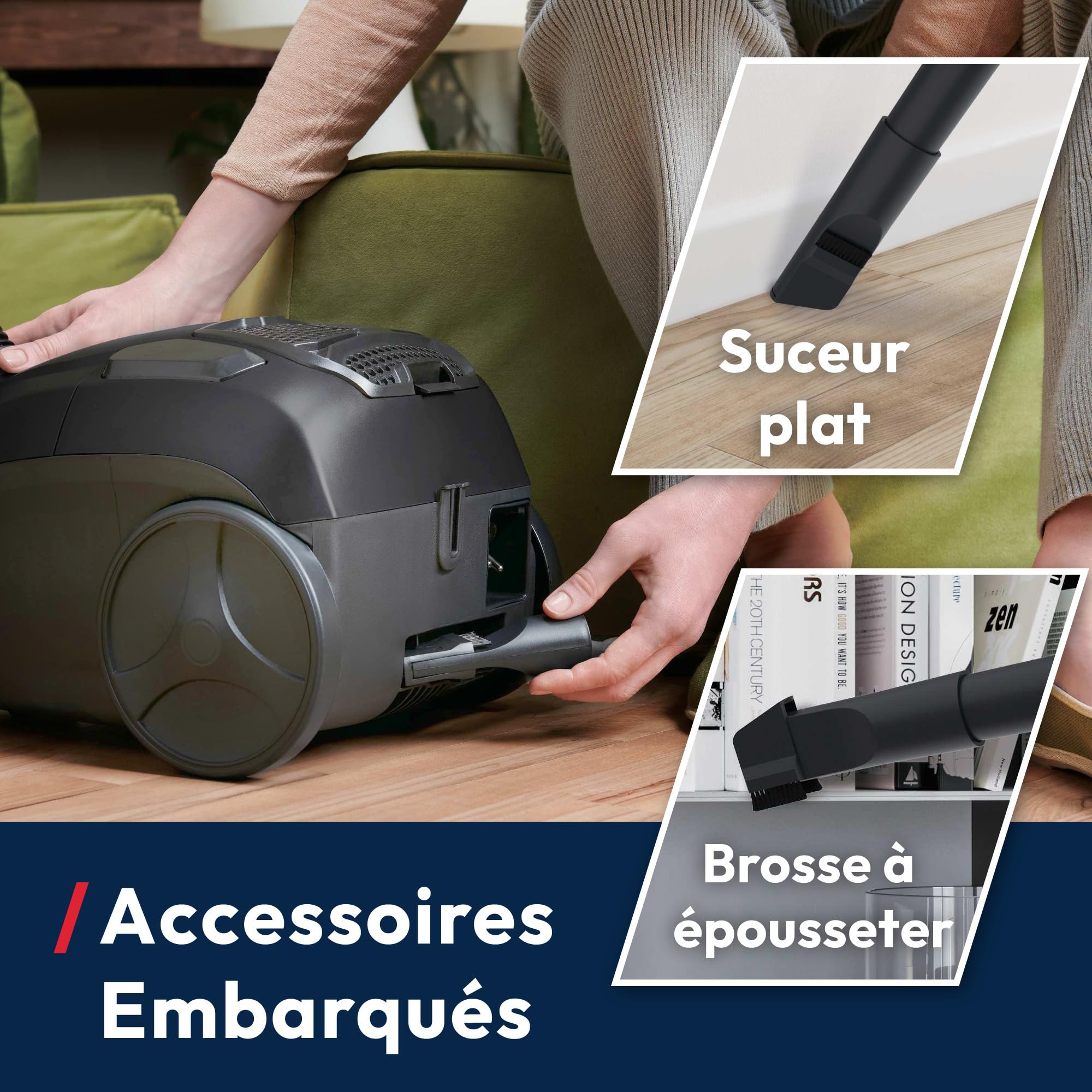 Hoover HE1 Home Aspirateur traineau avec Sac Compact Puissant 700W, Léger, Haute Performance, Brosse Tous Sols, Filtre EPA Lavable, Capacité 2,5L, Accessoires 2en1, Vidage Facile, HEZ107HM