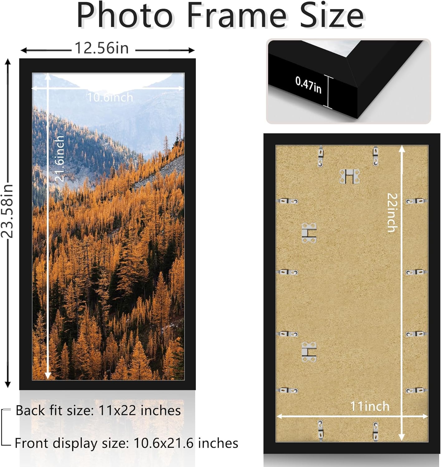 picrit 11x22 frame, photo frame for wall mounting display, black black 11x22