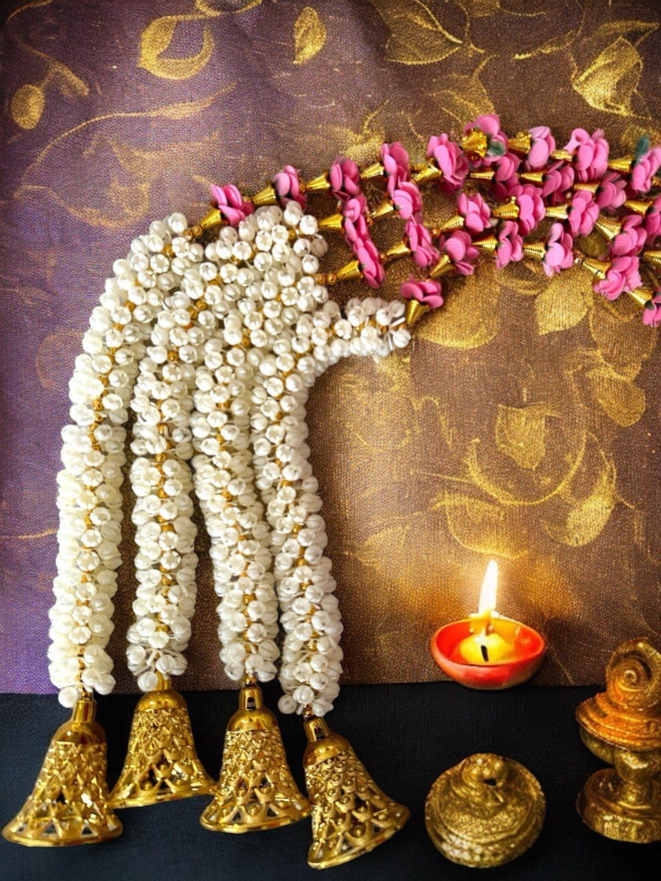 Anjali Arts Handmade Decorative Mogra Bell Fluffy Artificial Creeper Bail Garland, Size 2.5 Feet Used for Home/Office,Festival Christsmas Diwali Decoration,Pack of 4, 1