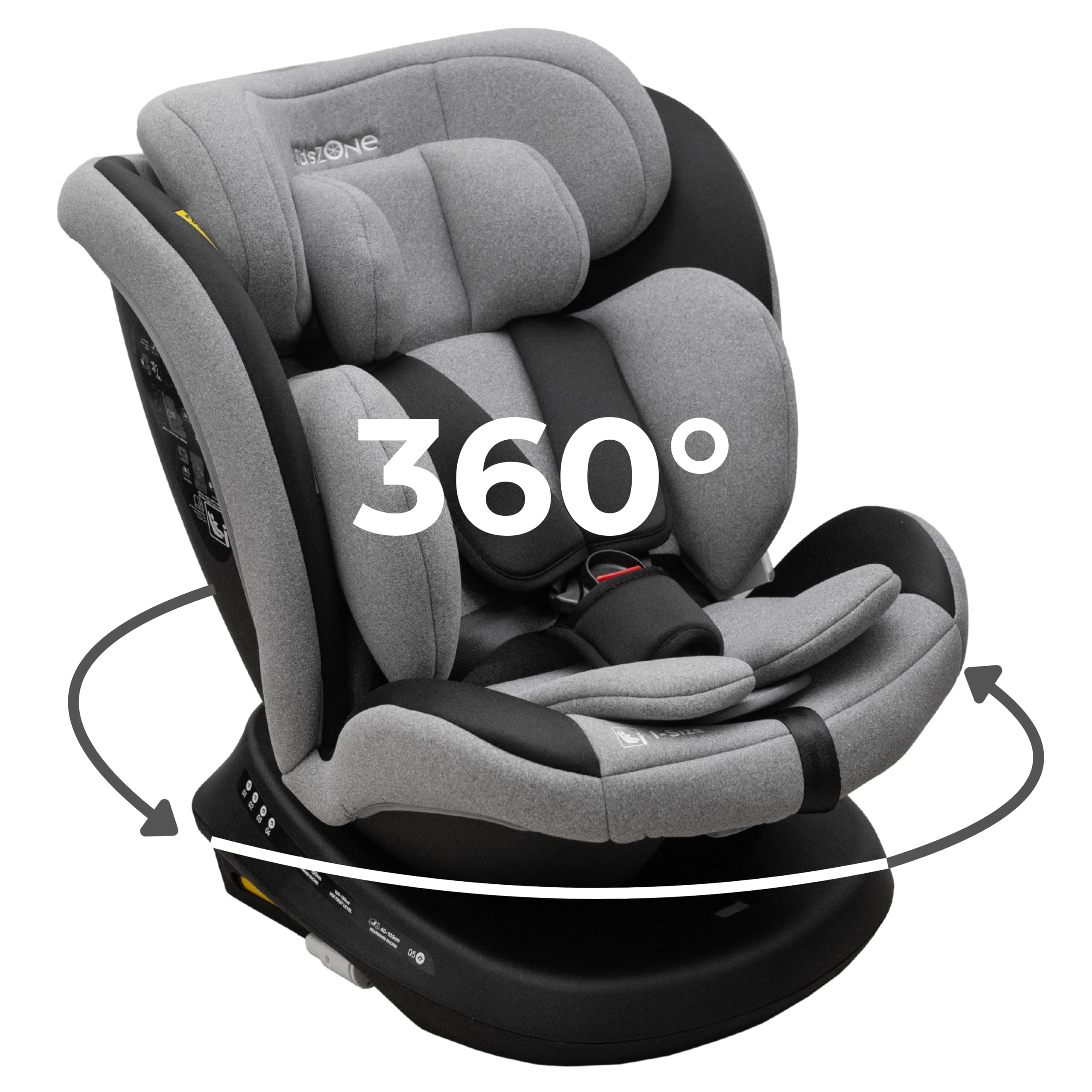 KidsZone Seggiolino Auto 0-36 kg Isofix - Seggiolino Auto Girevole 360° per 40-150 cm i-Size - Poggiatesta Regolabile, Cintura di Sicurezza a 5 Punti