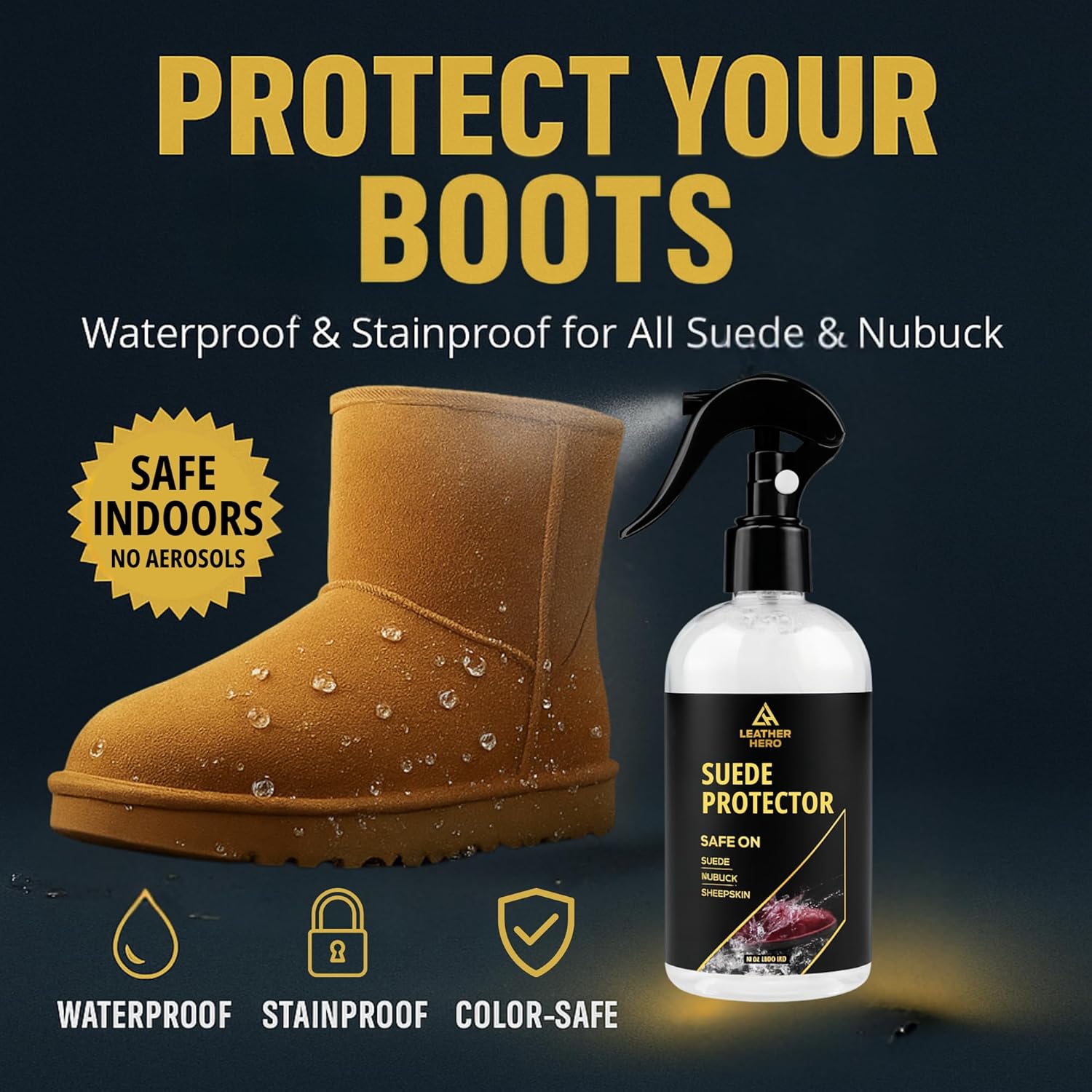Suede Protector Compatible with Ugg Boots (10oz) - Waterproofing Spray for Suede Boots, Shoes, Jackets, Accessories - Water & Stain Repellant Spray - Image 2