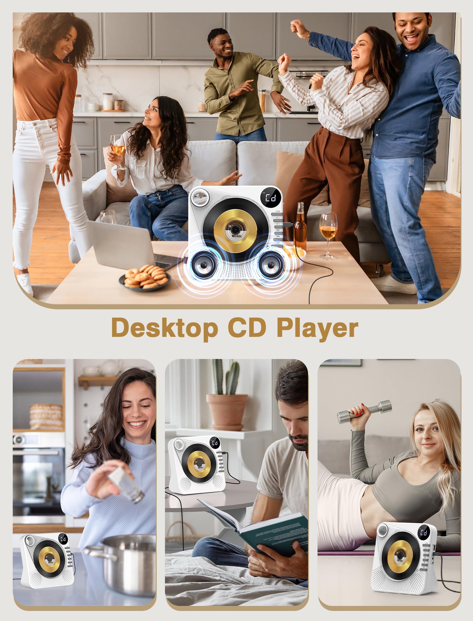 Greadio Lettore CD portatile con Bluetooth 5.1, lettore CD per bambini con altoparlante, telecomando, suono HiFi, protezione dalla polvere, riproduzione AUX/USB, lettore CD portatile per la casa