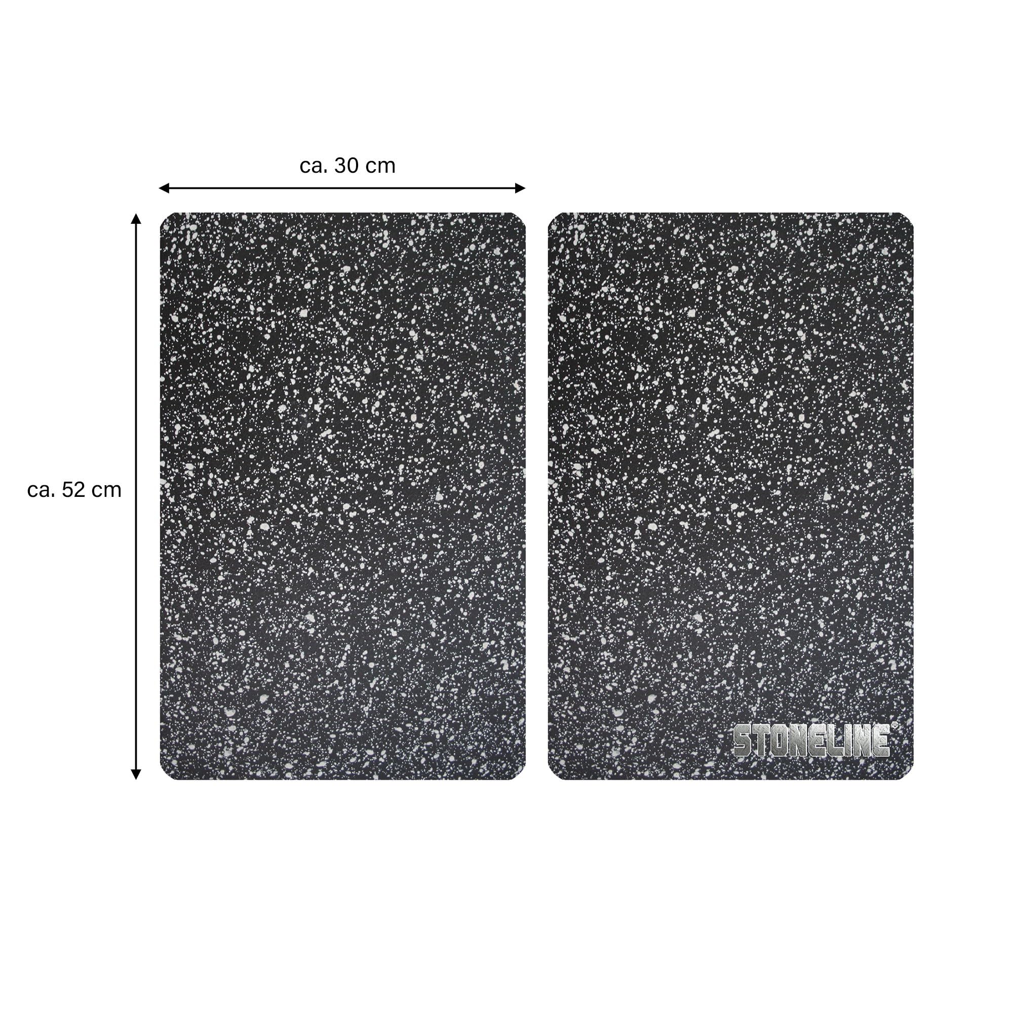 STONELINE® Herdabdeckplatten/Schneideplatten-Set aus schlagfestem und hitzebeständigem Glas, 2-teilig, 52 x 30 x 0,5 cm, mit auswechselbaren Füßen für verschiedene Verwendungsmöglichkeiten, schwarz