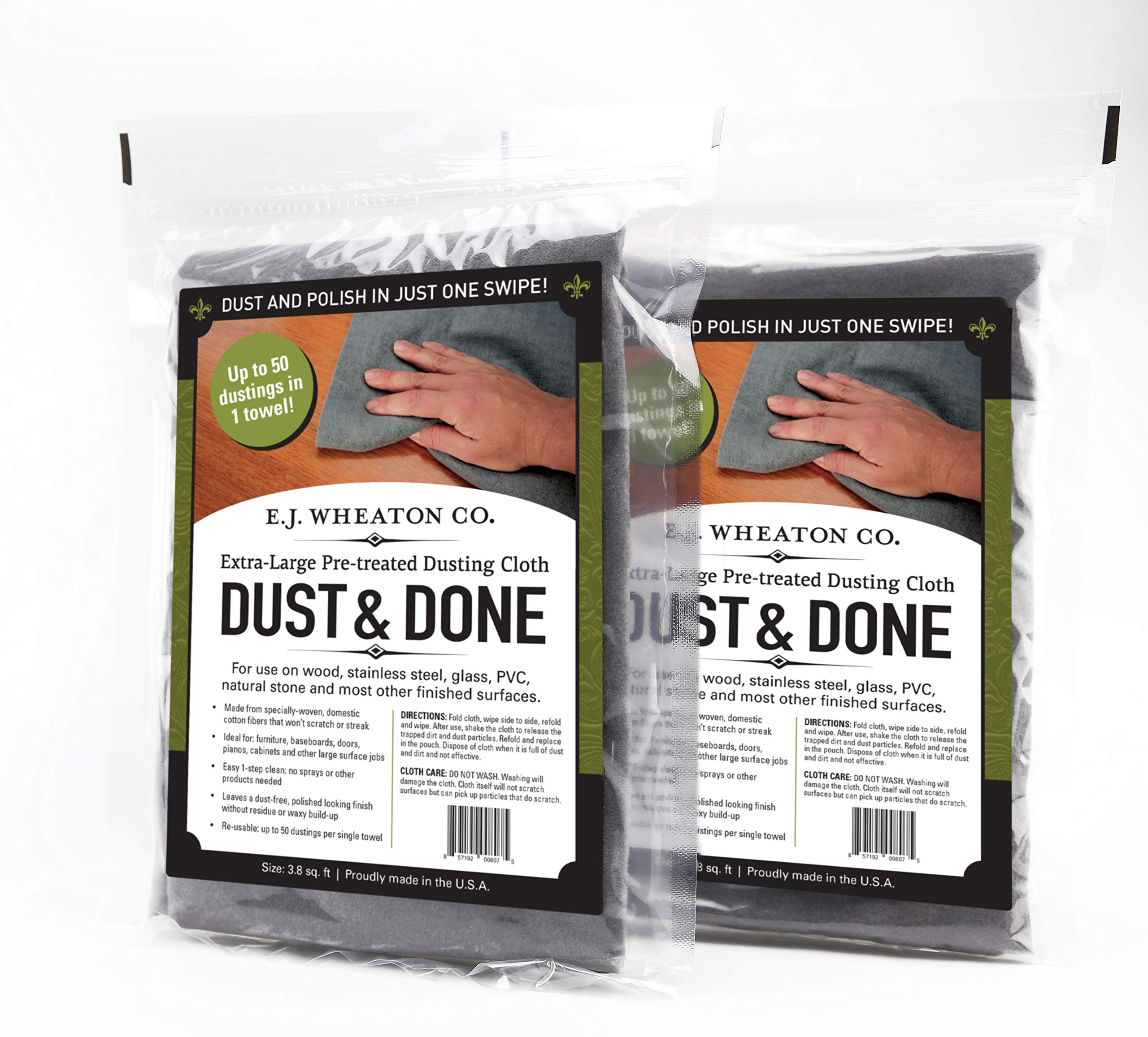 E.J. Wheaton - Dust and Done, Extra Large Pre Treated Dusting Cloth, Dust and Polish in Just One Swipe, for Use on Most Finished Surfaces, Made in USA (2 Cloths, 14.5 in. x 35.5 in. Each)