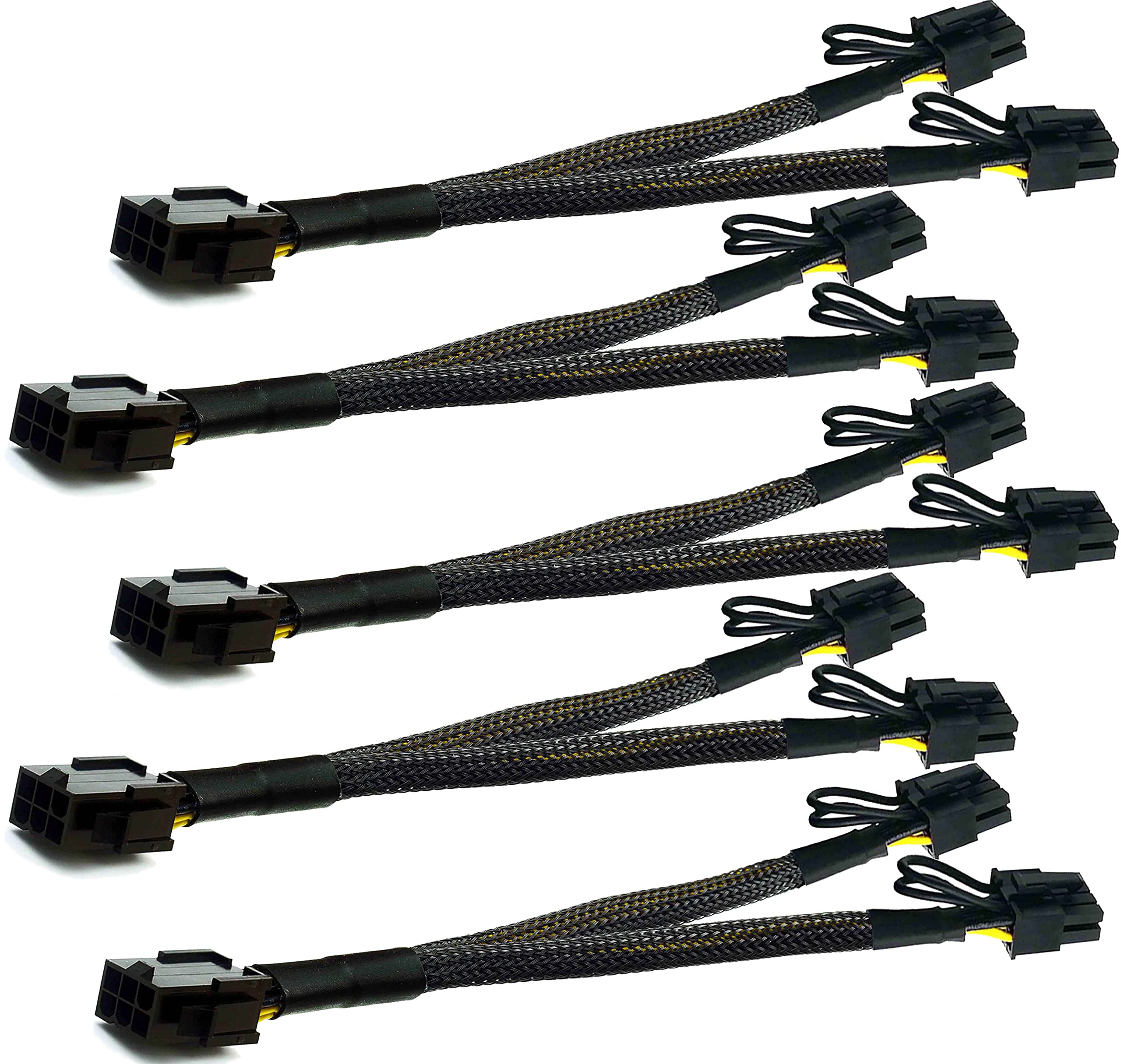 16 AWG PCI-e 6 Pin to Dual PCIe 8(6+2) Pin Graphics Card PCI Express Power Adapter GPU VGA Y-Splitter Extension Cable Video Card Sleeved Power Cable 12-inches (5 Pack)