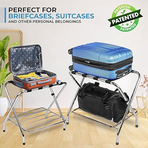 Miniatura 2 de USTECH Portaequipajes de 2 niveles plegable y patentado en forma de X  Soporte de equipaje resistente para maletas con correas de nailon y pies de