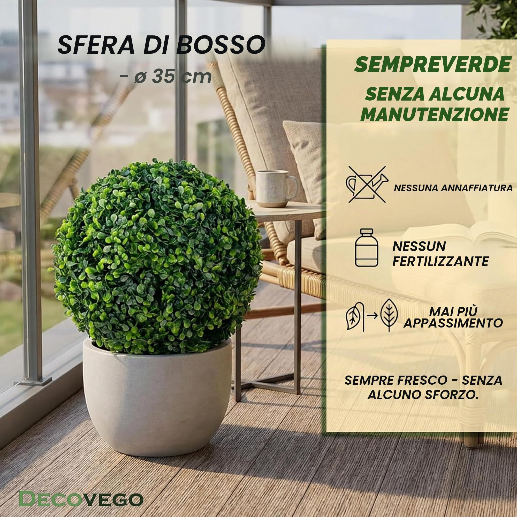 Decovego Bosso Pianta Decorativo 35 cm Palla di Bosso Artificiale Piante Artificiali Pianta Artificiale