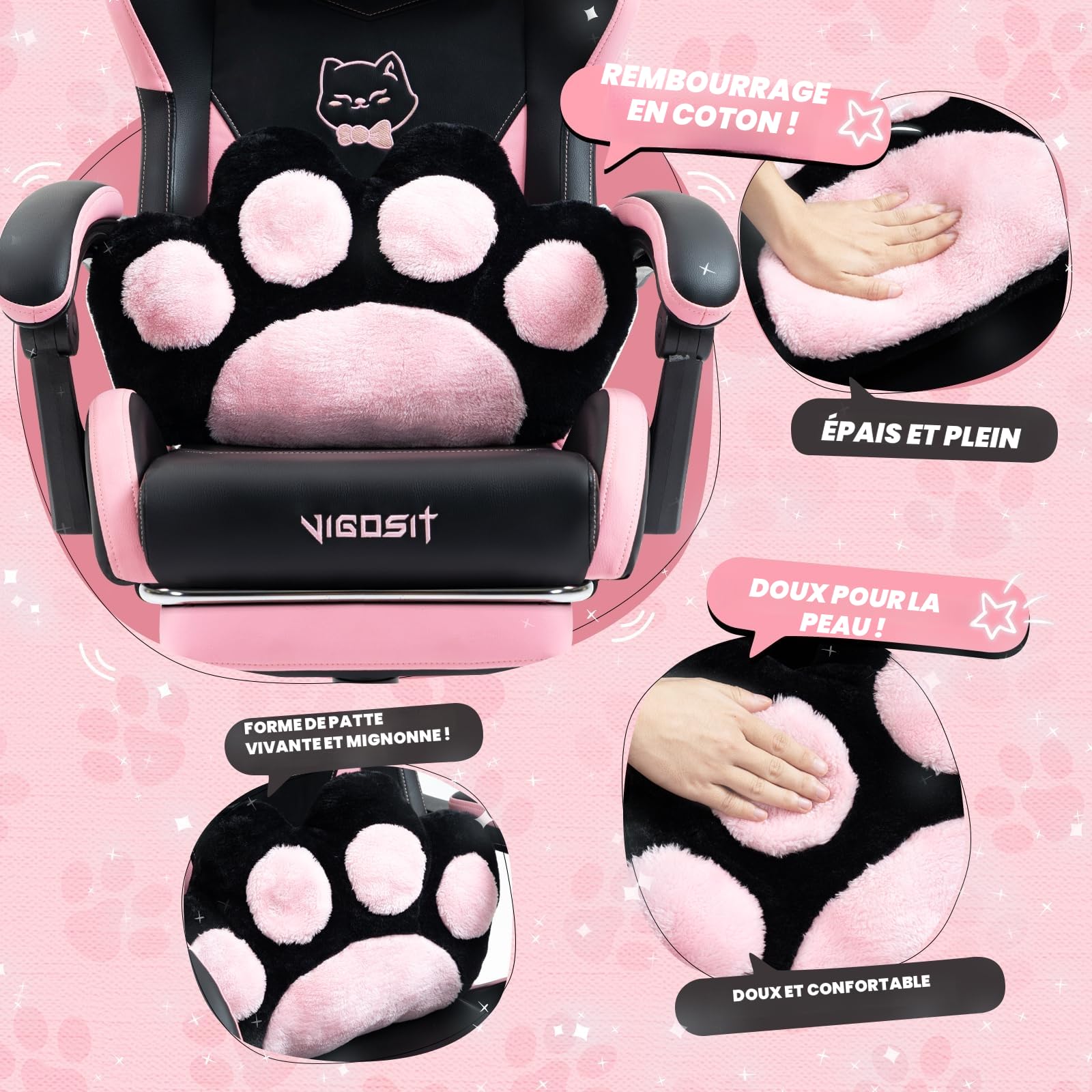 Vigosit Chaise de Gaming Ergonomique avec Soutien Lombaire Chauffant, Coussin à Ressorts ensachés et Repose-Pieds - pour Adulte - Bleu